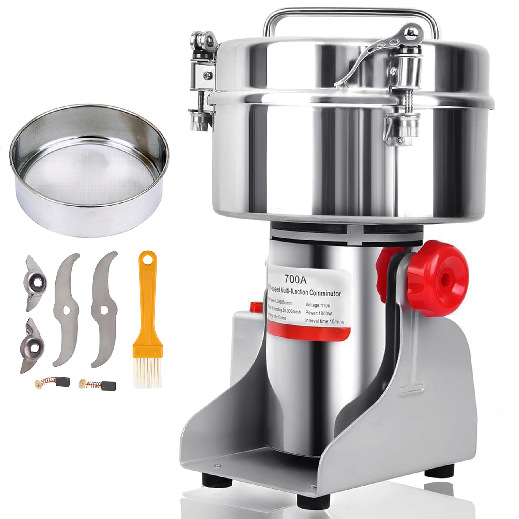 700g Electric Grain Mill Grinder 1800W Commercial Grade - High Speed 28000RPM Superfine Powder Machine for Coffee Beans, Spices, Nuts & Dry Ingredients - Perfect for Home Kitchens, Bakeries & Coffee Shops