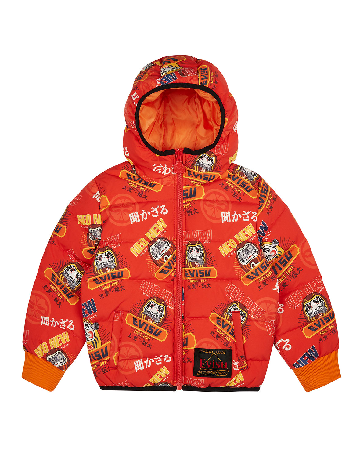Allover Daruma Print Down Jacket - Warm Winter Puffer Coat for Women & Men | Outdoor Activities, Travel & Casual Wear