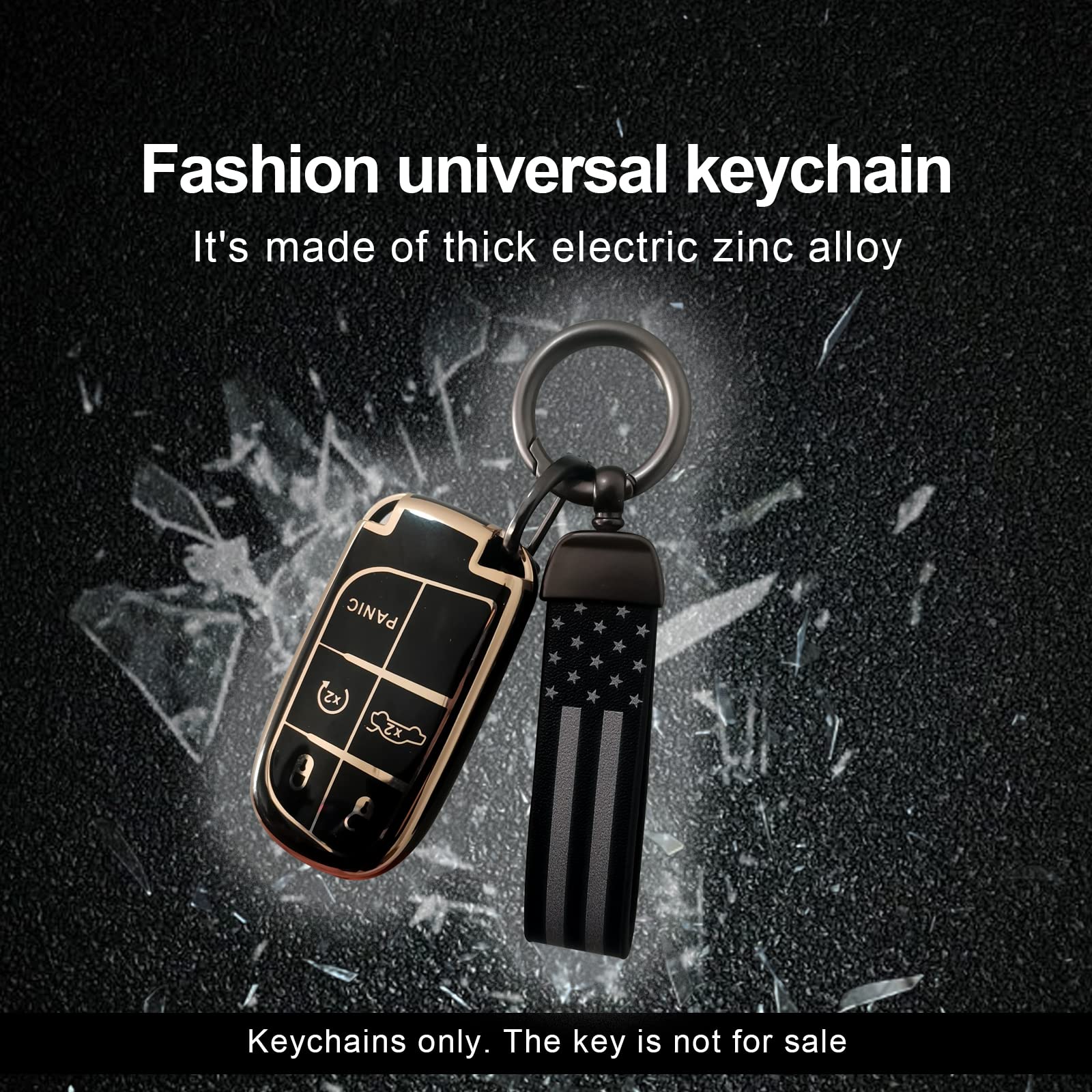 American Flag Car Keychain - Durable Zinc Alloy Key Fob with Leather Strap, Universal Keychain Accessories for Men & Women (Black) | Perfect for Car Keys, House Keys & Gift Giving