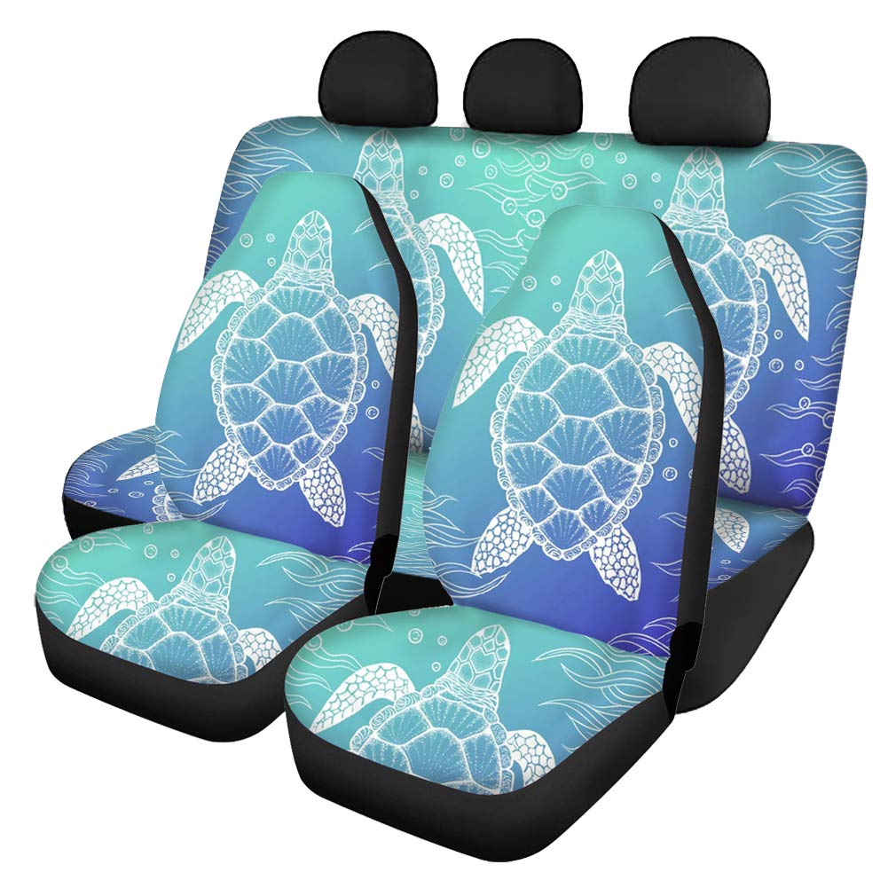 UPetstory Universal Car Seat Covers Set - 4-Piece Sea Turtle Print Front & Back Seat Protectors | Non-Slip Saddle Blanket Design in Blue | Perfect for SUVs, Trucks & Sedans | Waterproof & Pet-Friendly Car Accessories