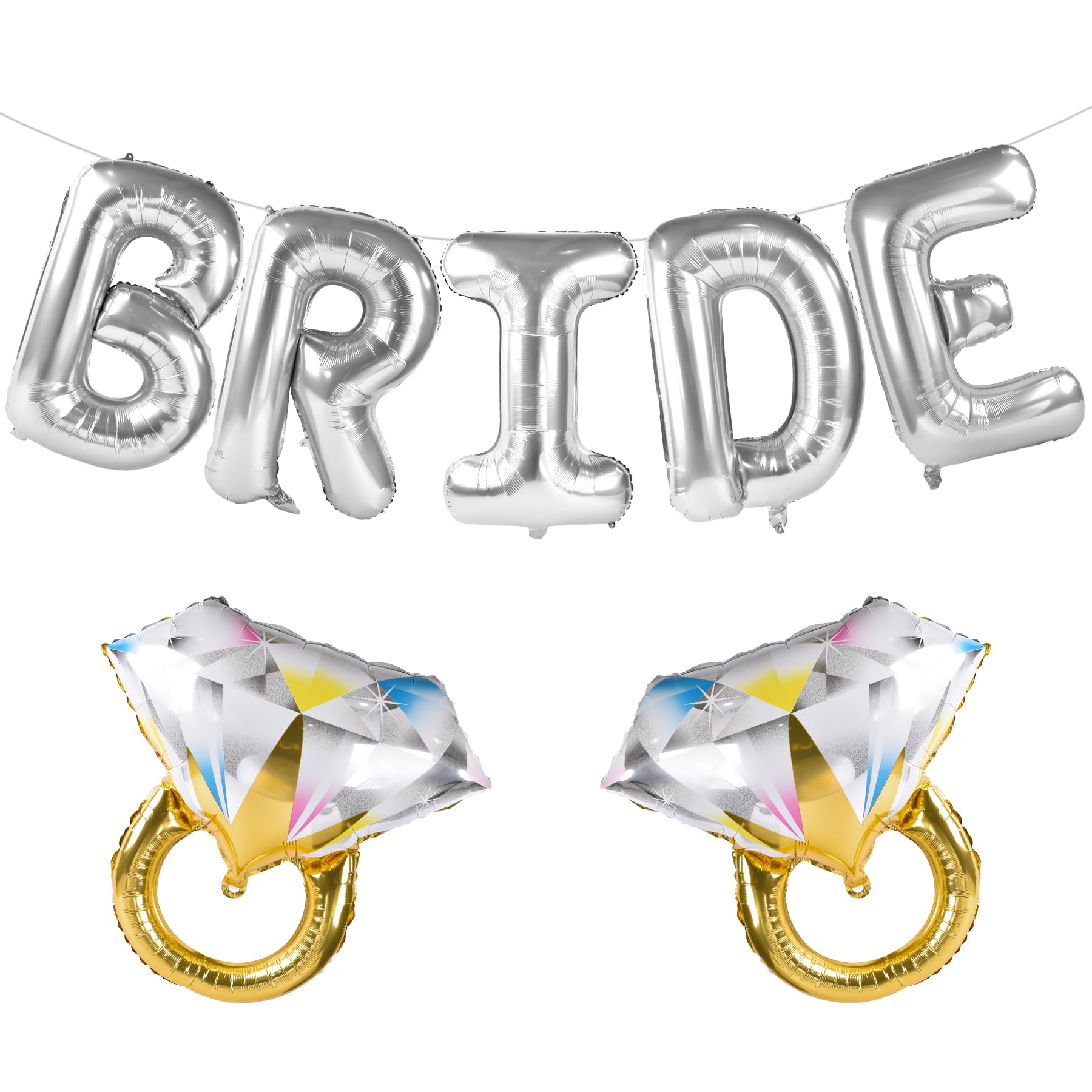 Large Silver Bride Balloons with 2 Ring Balloons - Wedding Decor for Bridal Showers, Bachelorette Parties & Engagement Celebrations | Perfect for Photo Backdrops, Table Centerpieces & Venue Decorations