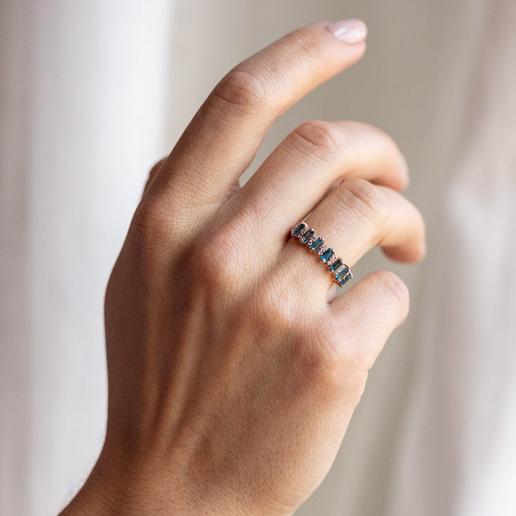 Rose Gold London Blue Topaz Canary Ring - Elegant Gemstone Jewelry for Women | Perfect for Engagement, Anniversary & Special Occasion Gifts