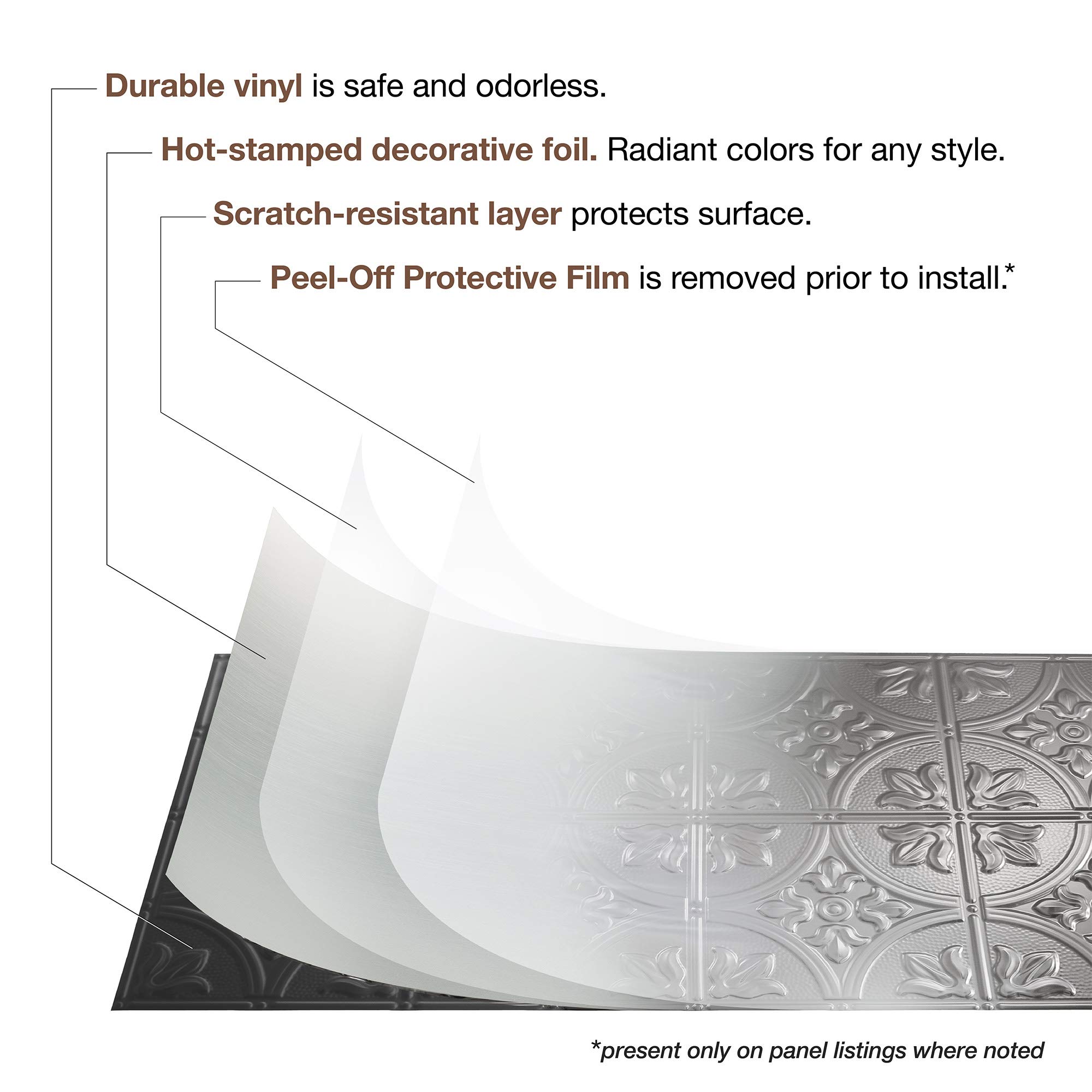 FASÄDE Traditional Style 4-Pack Decorative Vinyl Ceiling Panels 2ft x 4ft Oil-Rubbed Bronze - Easy Glue-Up Installation for Home, Office & Restaurant Interior Design