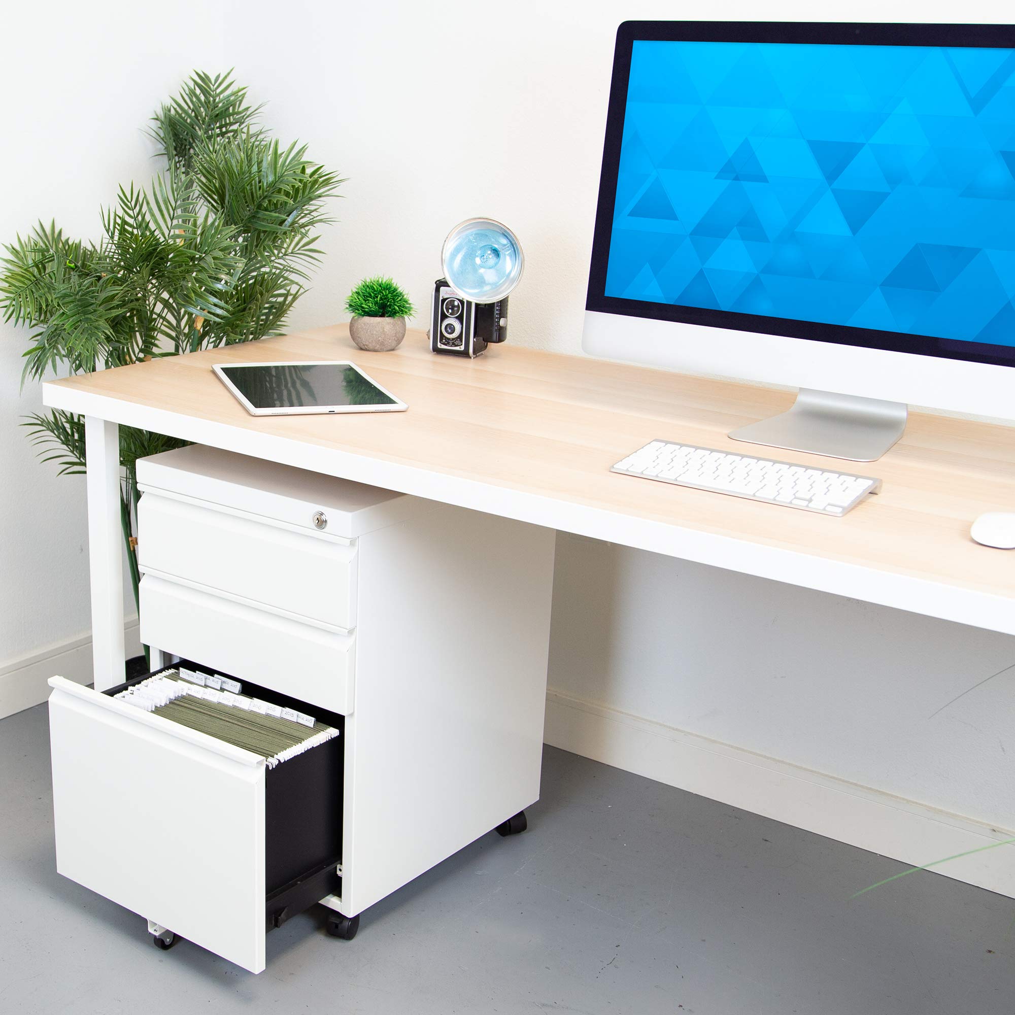 Mount-It! 3-Drawer Rolling File Cabinet with Lock - Under Desk Mobile Storage Organizer for Office Supplies, Documents & Materials - Space Saving Solution for Home & Office Workspaces (White) - Perfect for Small Spaces & Clutter-Free Organization