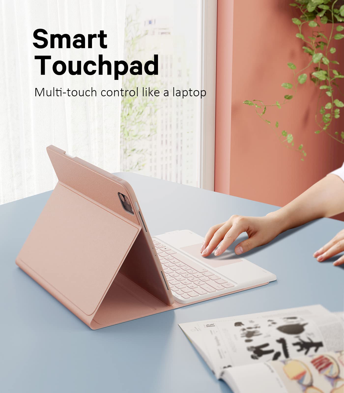 GreenLaw Stain Resistant & Waterproof Keyboard Case for iPad Pro 12.9 Inch (6th/5th/4th Gen) - DIY 7-Color Backlit, 2 Bluetooth Channels, Rechargeable, Rose Gold - Perfect for Work, Travel & Home Office Use