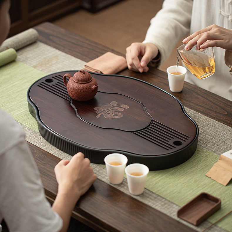 Premium Chinese Walnut Bamboo Gong Fu Tea Tray - Handcrafted Tea Ceremony Set for Traditional Brewing | Perfect for Home, Office & Zen Meditation Spaces