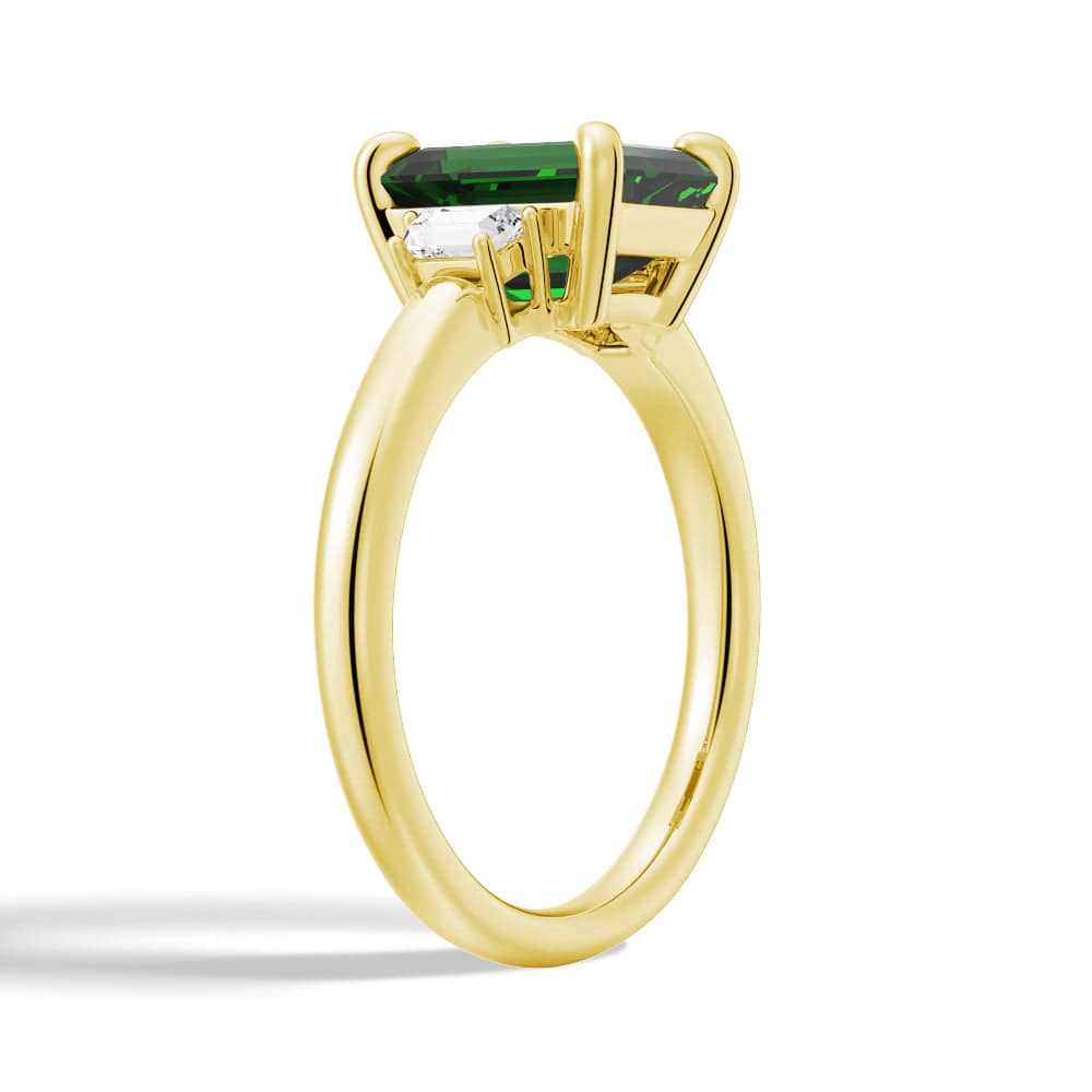 Exquisite Emerald Cut Emerald & White Sapphire Three Stone Ring – Elegant Jewelry for Weddings, Anniversaries & Special Occasions