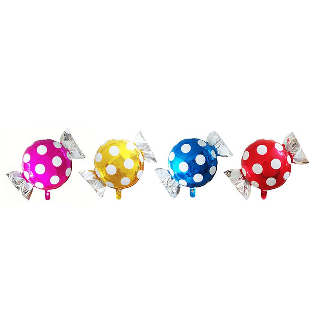 NUOBESTY 4 Pack Sweet Candy Balloons for Birthday Party, Baby Shower, Wedding Decorations - Girls & Kids Party Supplies (Blue, Rose Red, Red, Gold) - Perfect for Birthday Decor, Gender Reveal, Bridal Shower & Festive Celebrations