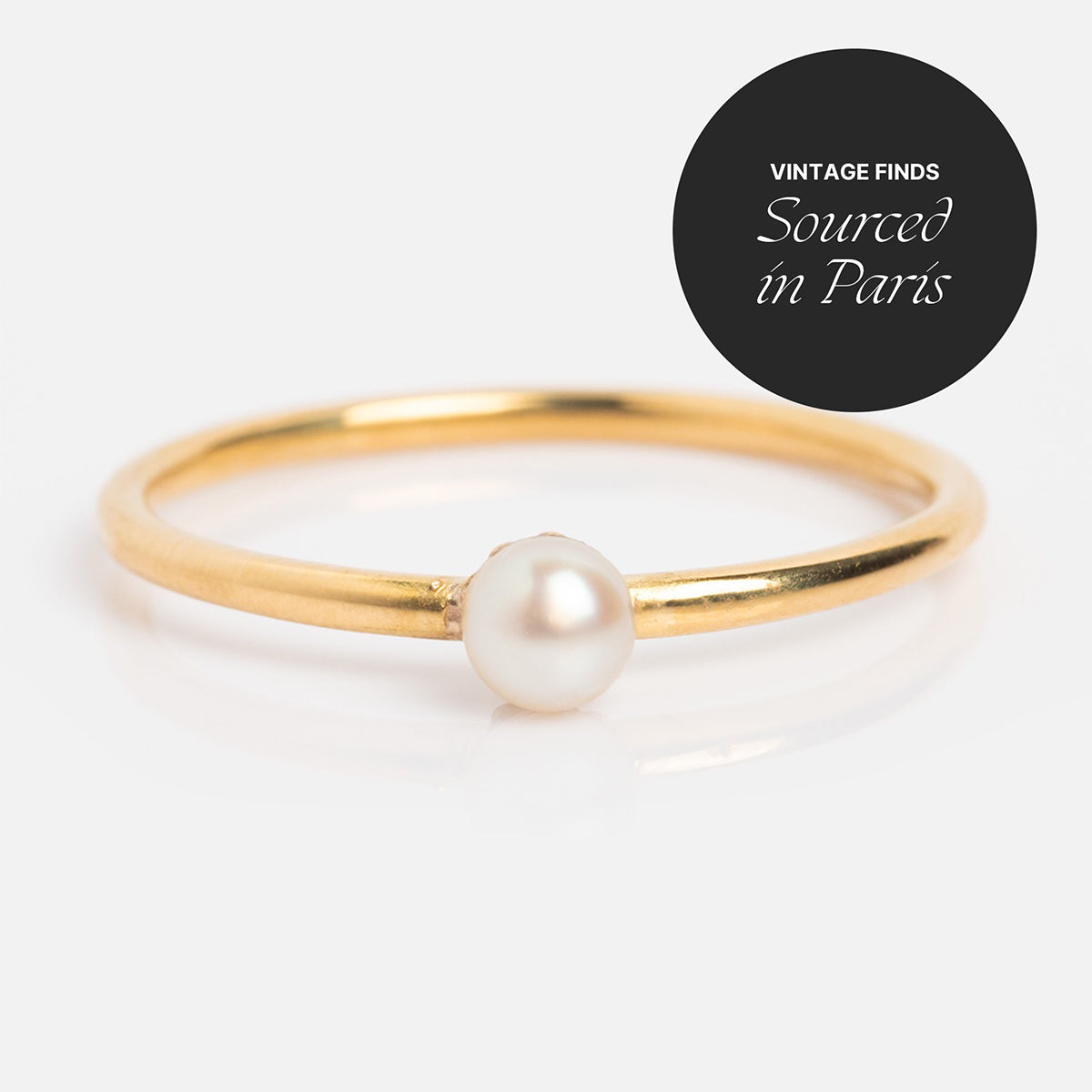 Vintage 18K Gold Delicate Pearl Stacking Ring - Size 7.25 - Elegant Jewelry for Women, Perfect for Weddings, Anniversaries & Everyday Wear