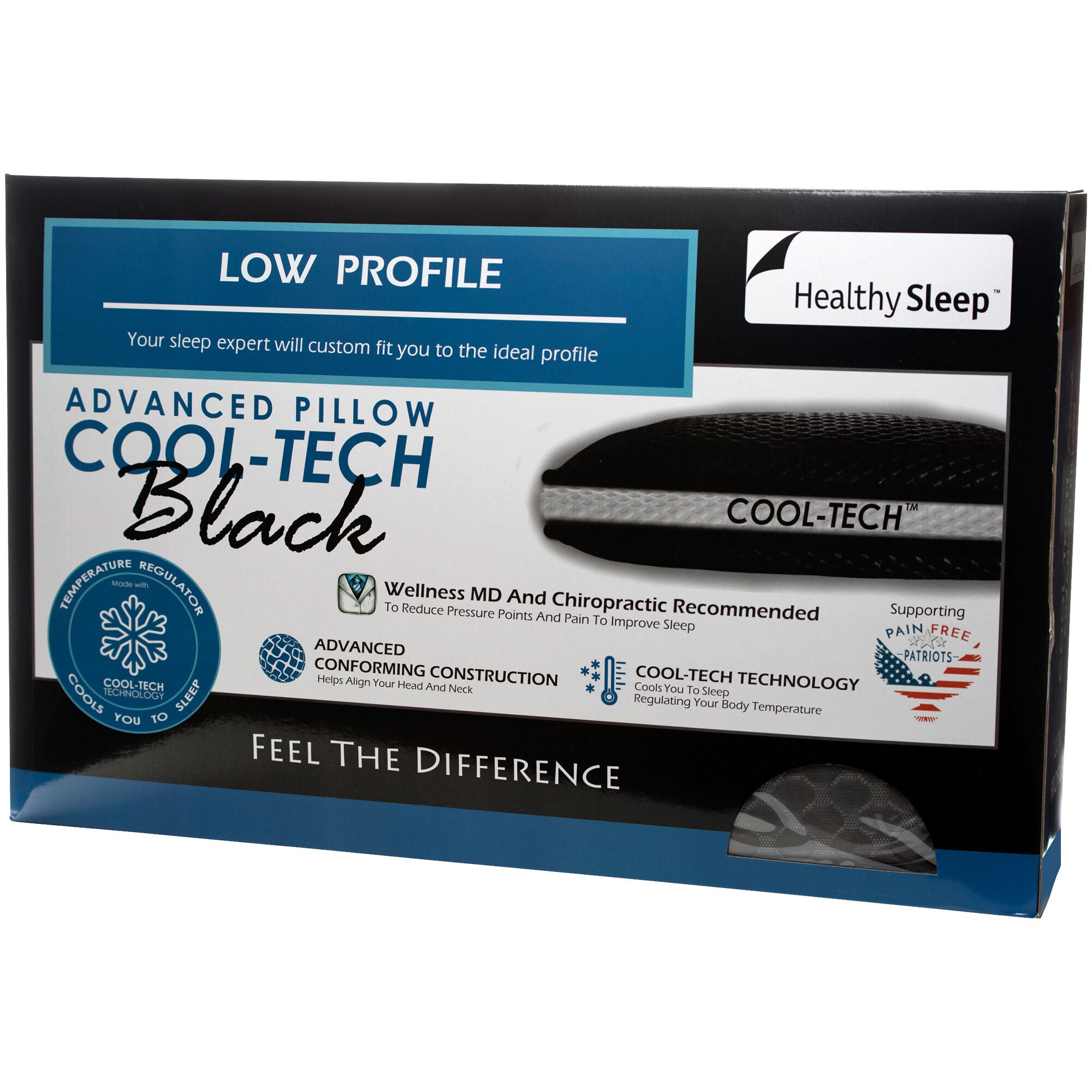 CoolTech Low Profile Pillow for Healthy Sleep - Breathable & Supportive Memory Foam Pillow for Side, Back & Stomach Sleepers - Perfect for Hot Sleepers & Neck Pain Relief