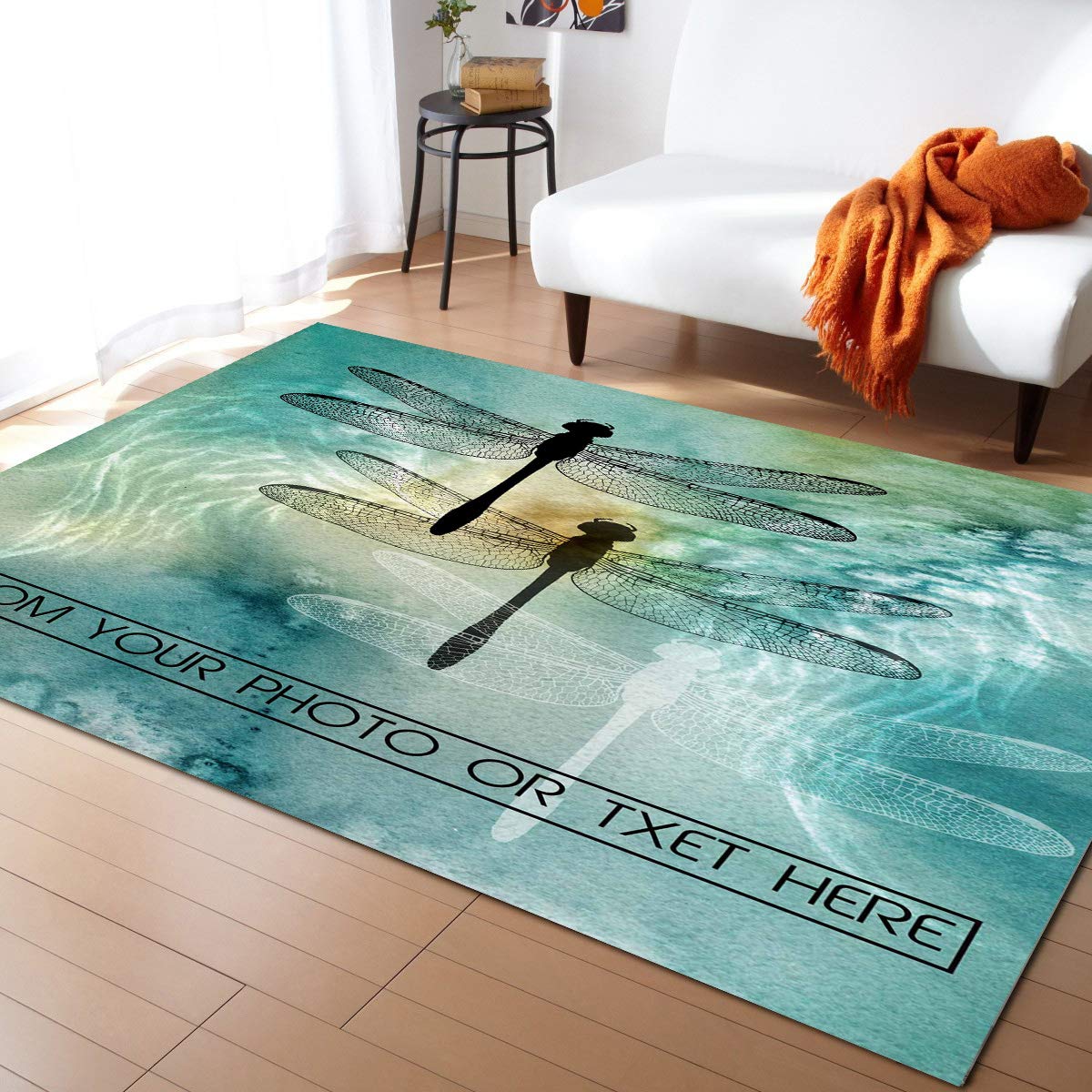 3'x5' Teal Green Dragonfly Area Runner Rug - Washable Indoor Outdoor Carpet for Kitchen, Living Room, Bathroom, Bedroom, Classroom & Laundry Room - Custom Welcome Mat & Doormat for Home Decor & Entryway