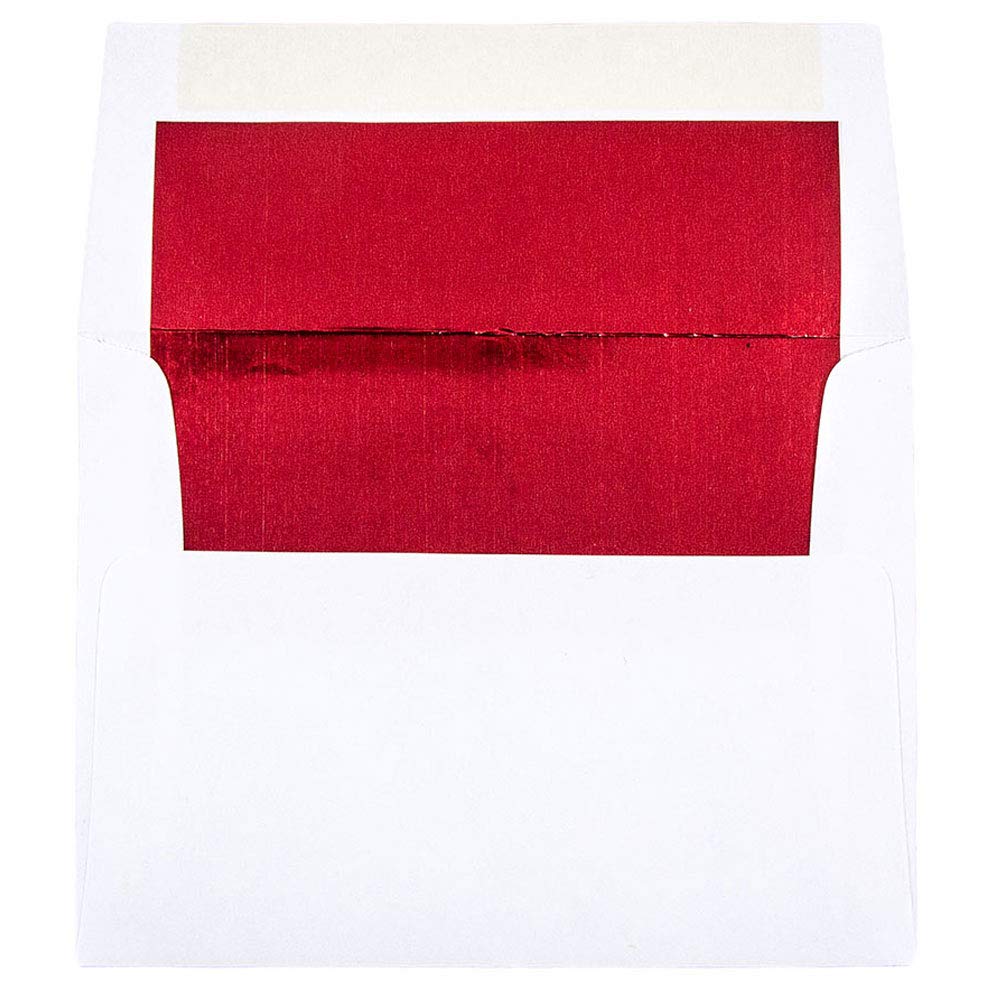 JAM PAPER A2 Foil Invitation Envelopes 4 3/8 x 5 3/4 Inches - Premium White with Red Foil Accents - Bulk Pack of 500 Envelopes per Box - Perfect for Wedding Invitations, Greeting Cards, and Business Correspondence