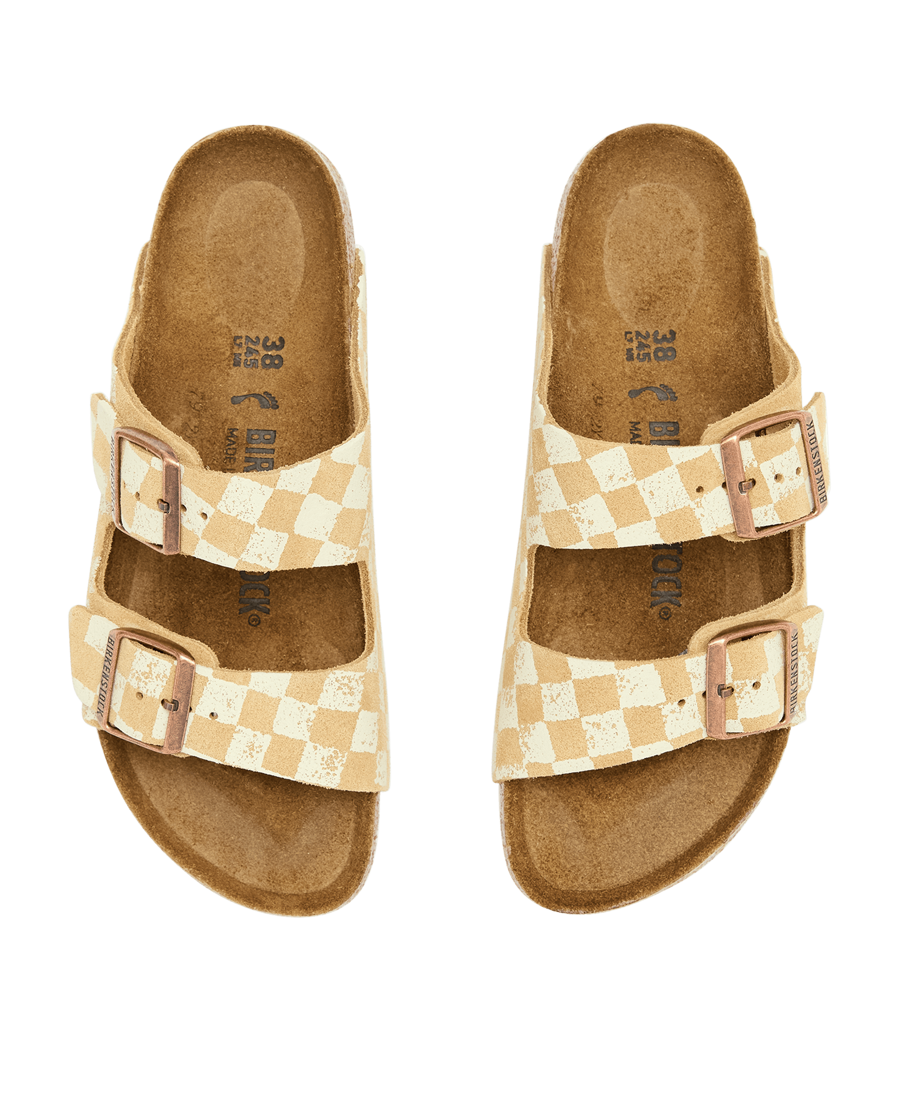 Hand Stamped Birkenstock Arizona Sandals - Latte with Cream Check - Comfortable & Stylish for Summer, Travel & Casual Wear