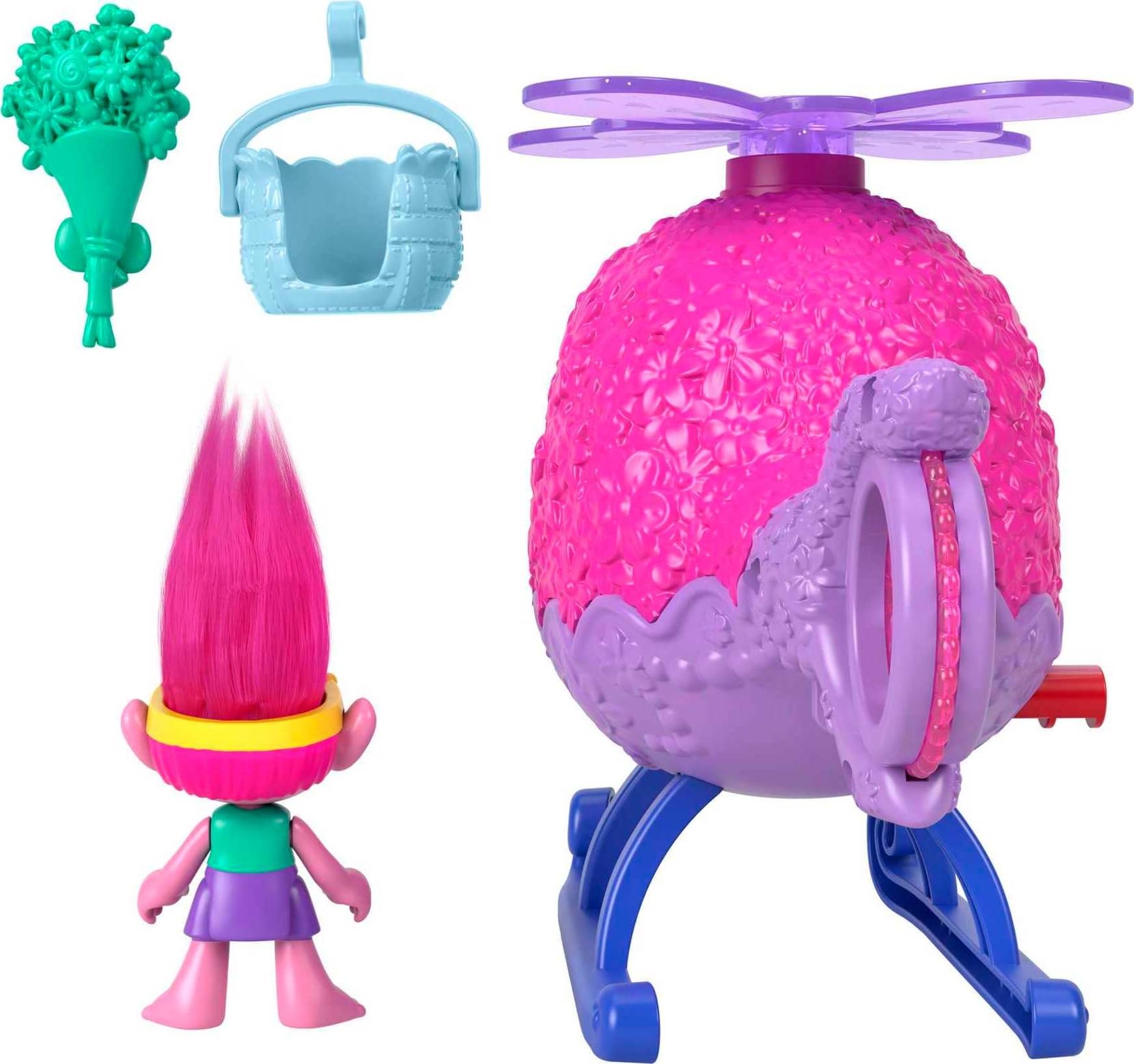 Fisher-Price Imaginext DreamWorks Trolls Toys Poppy's Copter Helicopter & Figure Playset for Kids Ages 3+ | Pretend Play, Interactive Adventure Toy for Preschoolers | Birthday Gift & Party Favor Idea