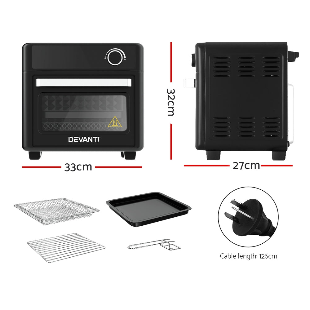 Devanti 15L Digital Air Fryer with LCD Display - Large Capacity Oil-Free Healthy Cooking for Family, Perfect for Roasting, Baking, and Frying Chicken Wings, French Fries, and Vegetables