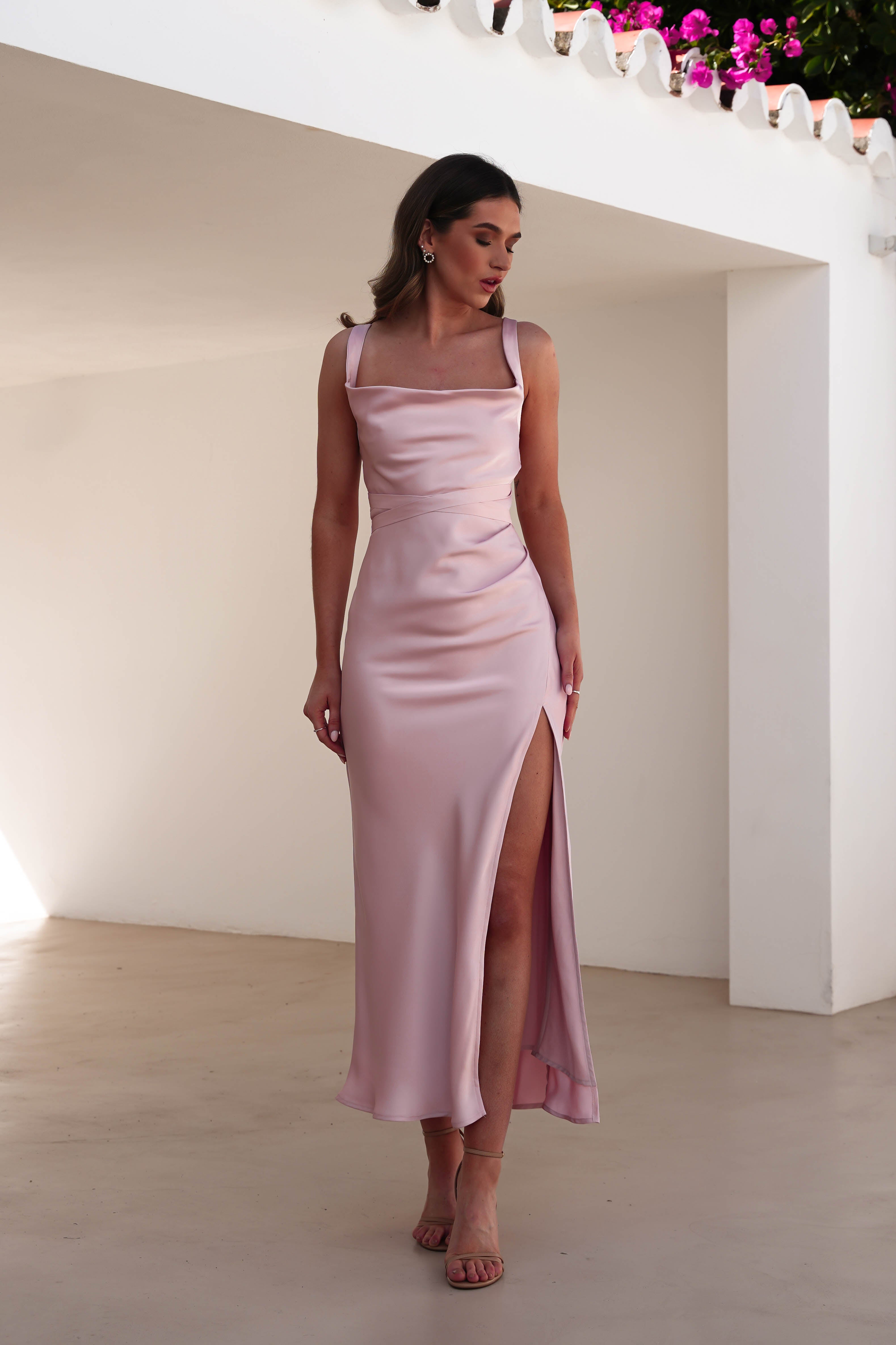 Salma Soft Matte Satin Midaxi Dress for Women - Elegant Blush Pink Formal & Party Wear | Perfect for Weddings, Cocktail Parties & Evening Events