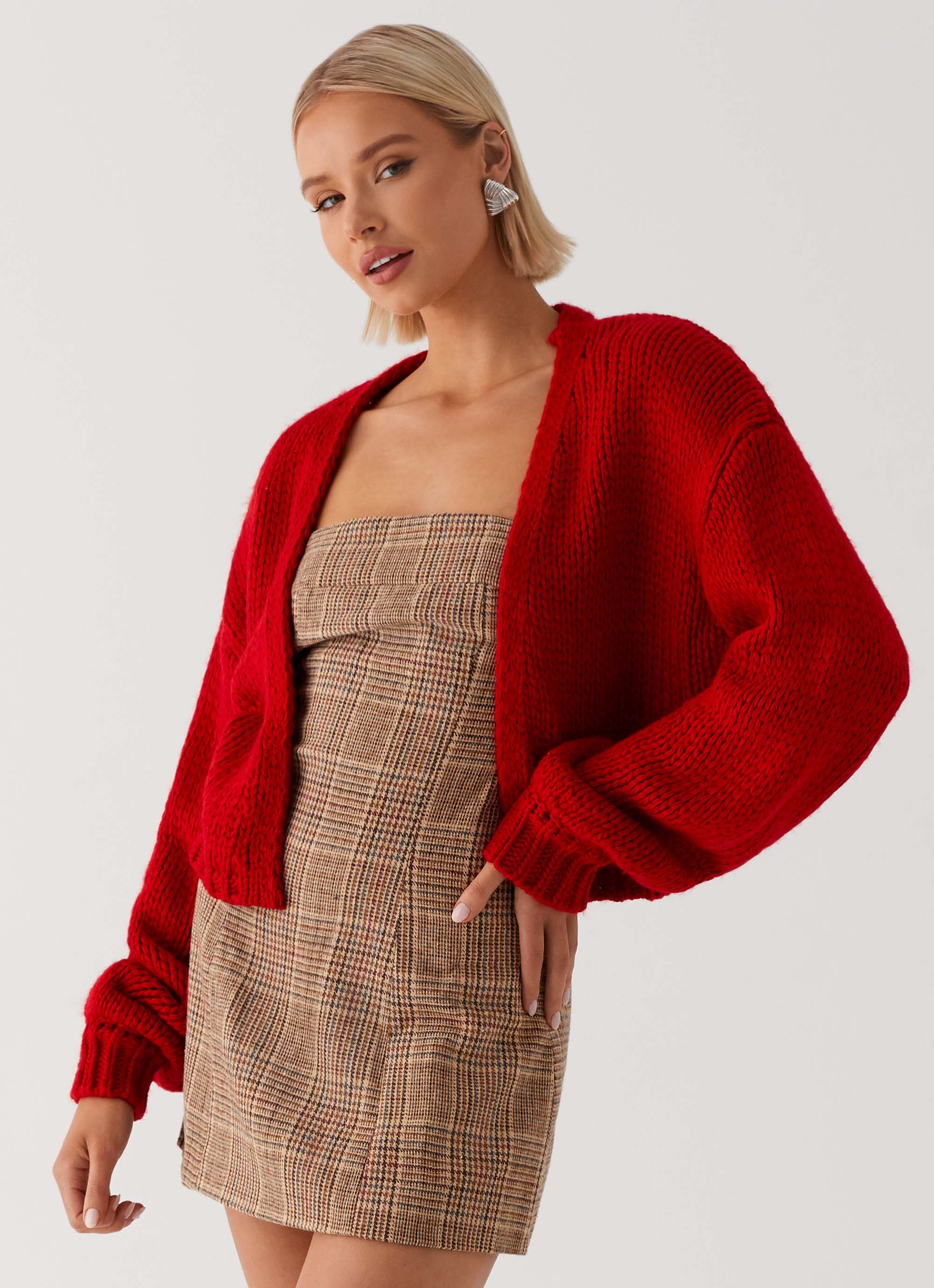 Jasleen Knit Cardigan for Women - Soft Red Open Front Sweater | Perfect for Fall, Winter & Casual Outfits
