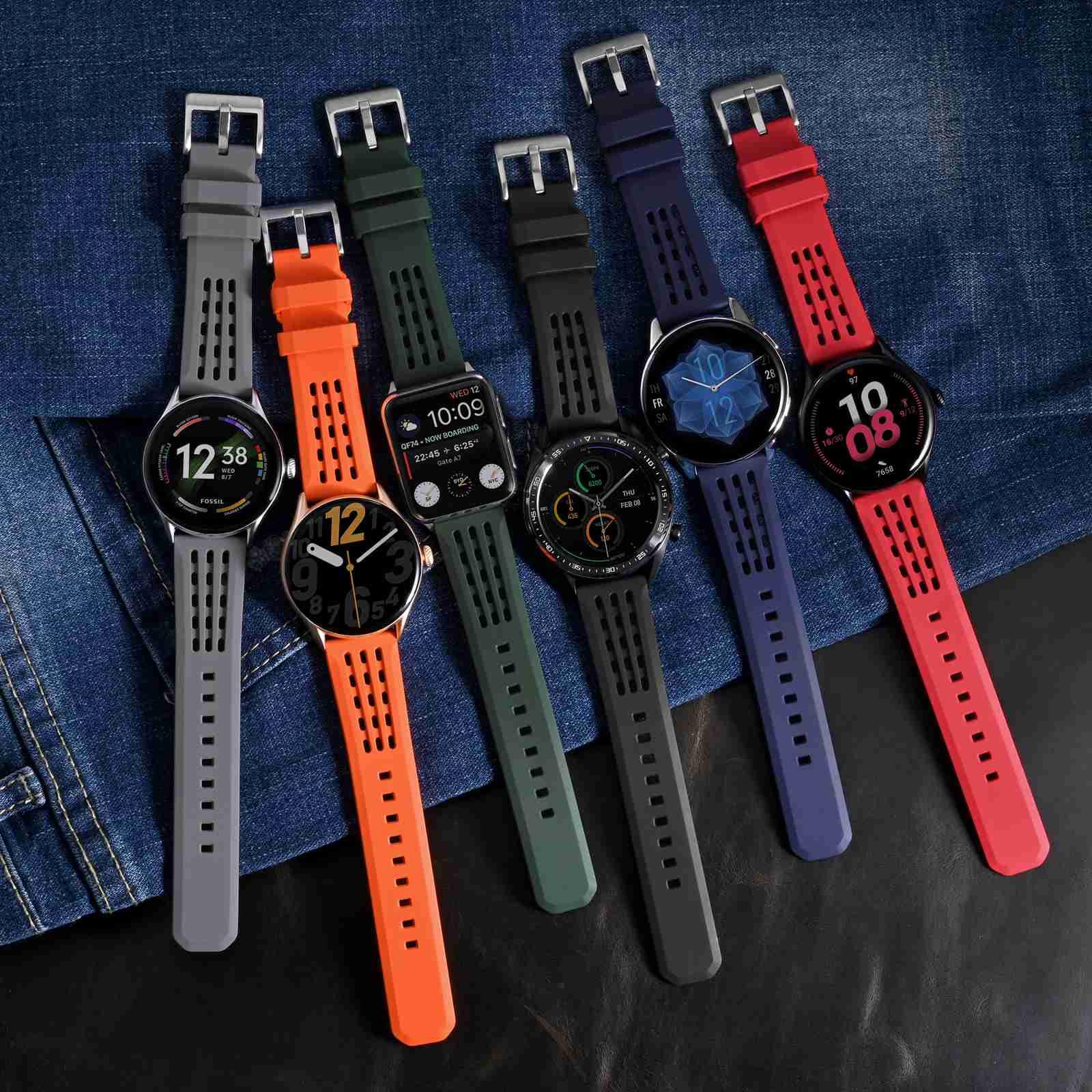 WOCCI 20mm Rally Watch Band - Premium FKM Rubber Strap with Quick Release & Silver Brushed Buckle - Durable Black Watch Strap for Men - Perfect for Racing, Sports & Outdoor Adventures
