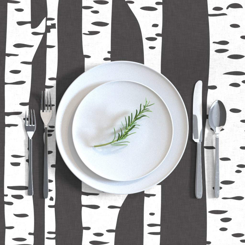 Custom Birch Tree Black White Forest Print Cotton Sateen Tablecloth 70