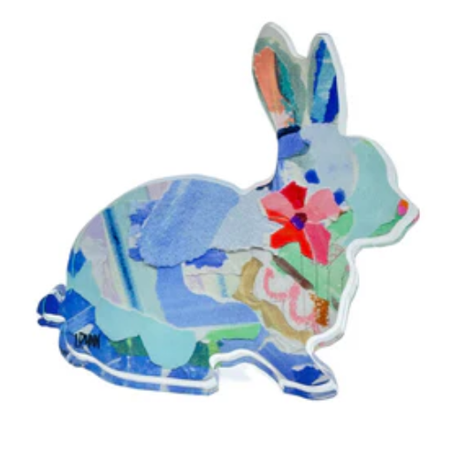 Blue Acrylic Bunny Figurine - Cute Home Decor, Easter Gift, Shelf Display for Living Room & Office