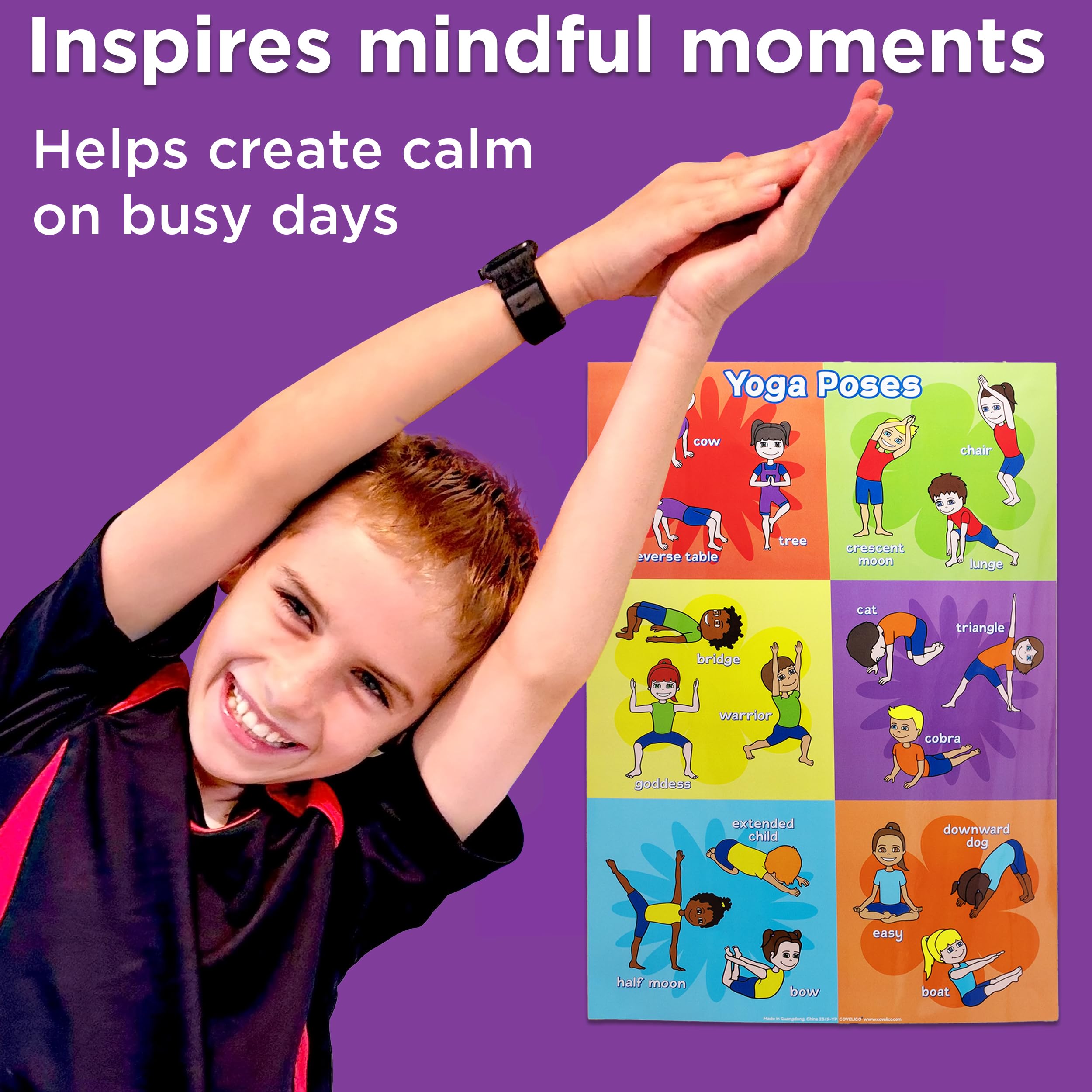 Covelico Kids Yoga Poses & Exercise Posters - Set of 2 Laminated A3 PE Charts for Physical Therapy & Classroom Decor | Perfect for PE Teachers, Homeschooling & Children's Fitness Activities