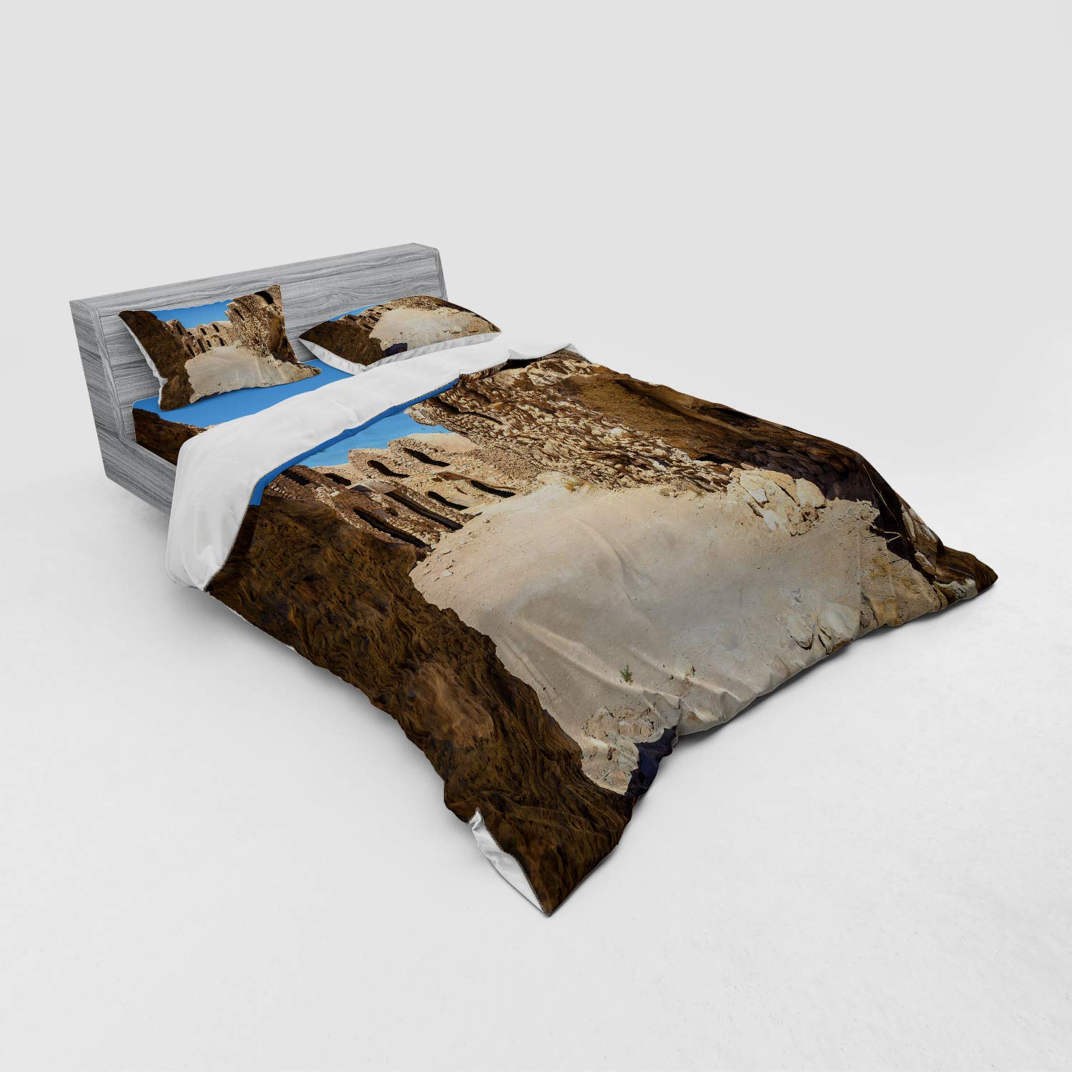 Ambesonne Galaxy Bedding Set 4-Piece Queen Size - Star Wars Phantom Menace Inspired Duvet Cover with Shams & Fitted Sheet in Brown & Blue - Perfect for Sci-Fi Themed Bedrooms & Movie Night Decor