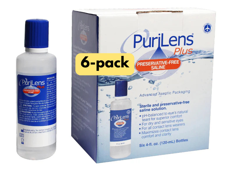 PuriLens Plus Sterile Saline Solution for Contact Lenses - 4 oz Bottle | Gentle Rinsing & Storage Solution for Daily, Soft, and Gas Permeable Lenses | Perfect for Travel, Home, and On-the-Go Use