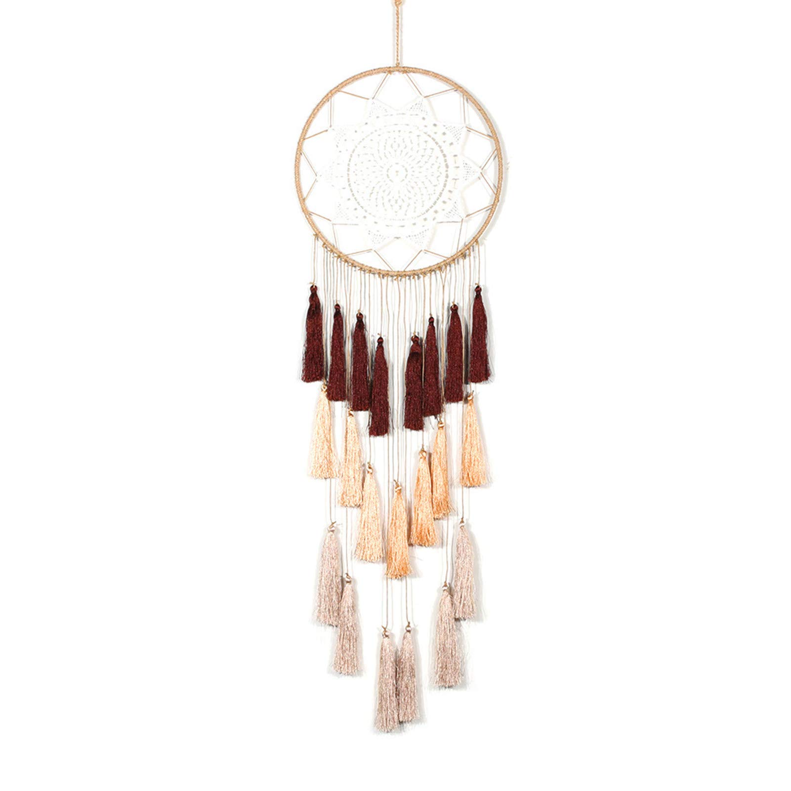 Handmade Round Dream Catcher Wind Chime with Tassel - Boho Wall Hanging Decor for Bedroom, Living Room, Nursery & Car (Coffee Color) | Perfect for Home, Office, Meditation Spaces & Gift Giving