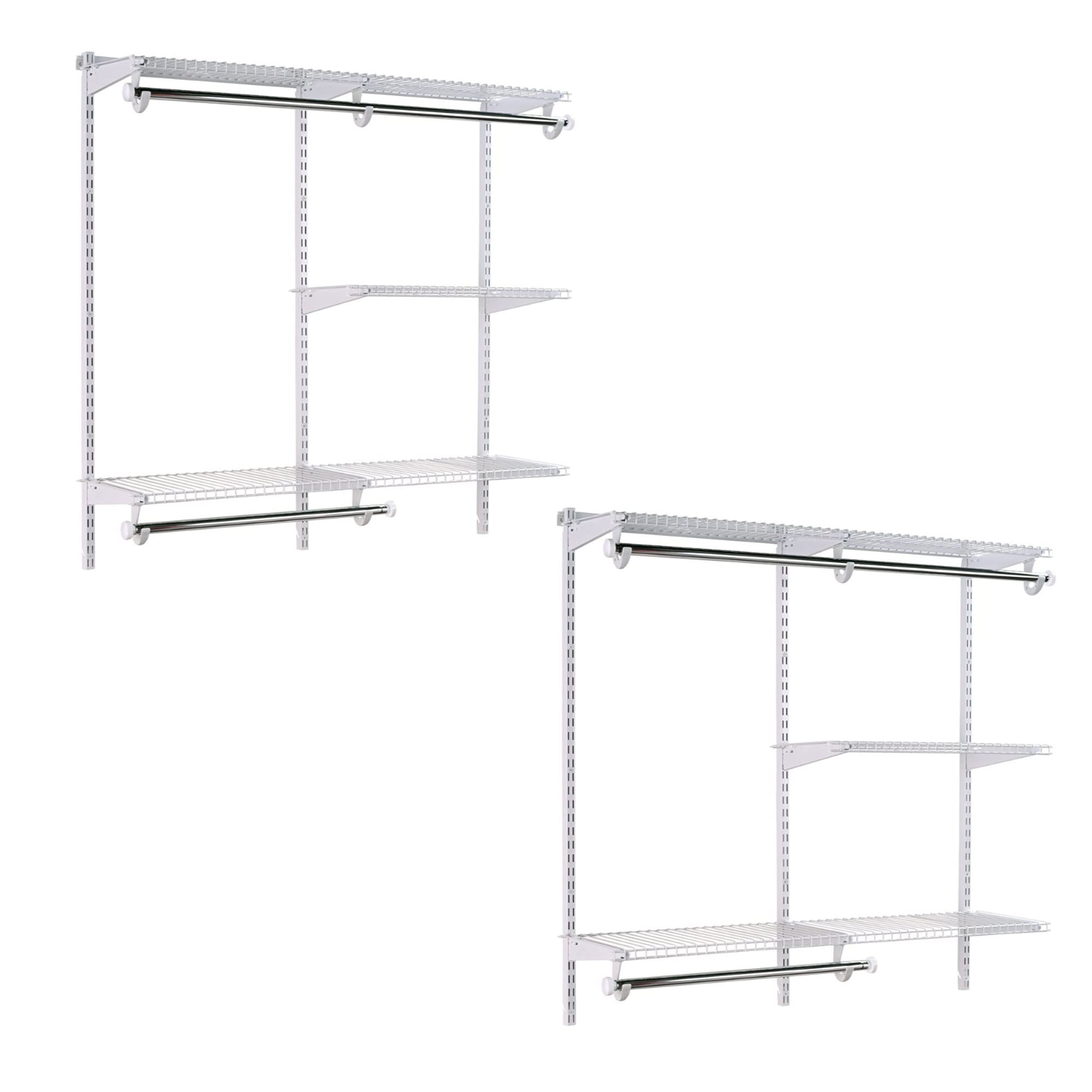 Rubbermaid Configurations 4-8 Feet Expandable Closet Organizer Kit - DIY Custom Hanging & Shelf Storage System, White (2 Pack) - Perfect for Bedroom, Walk-in Closet & Home Organization