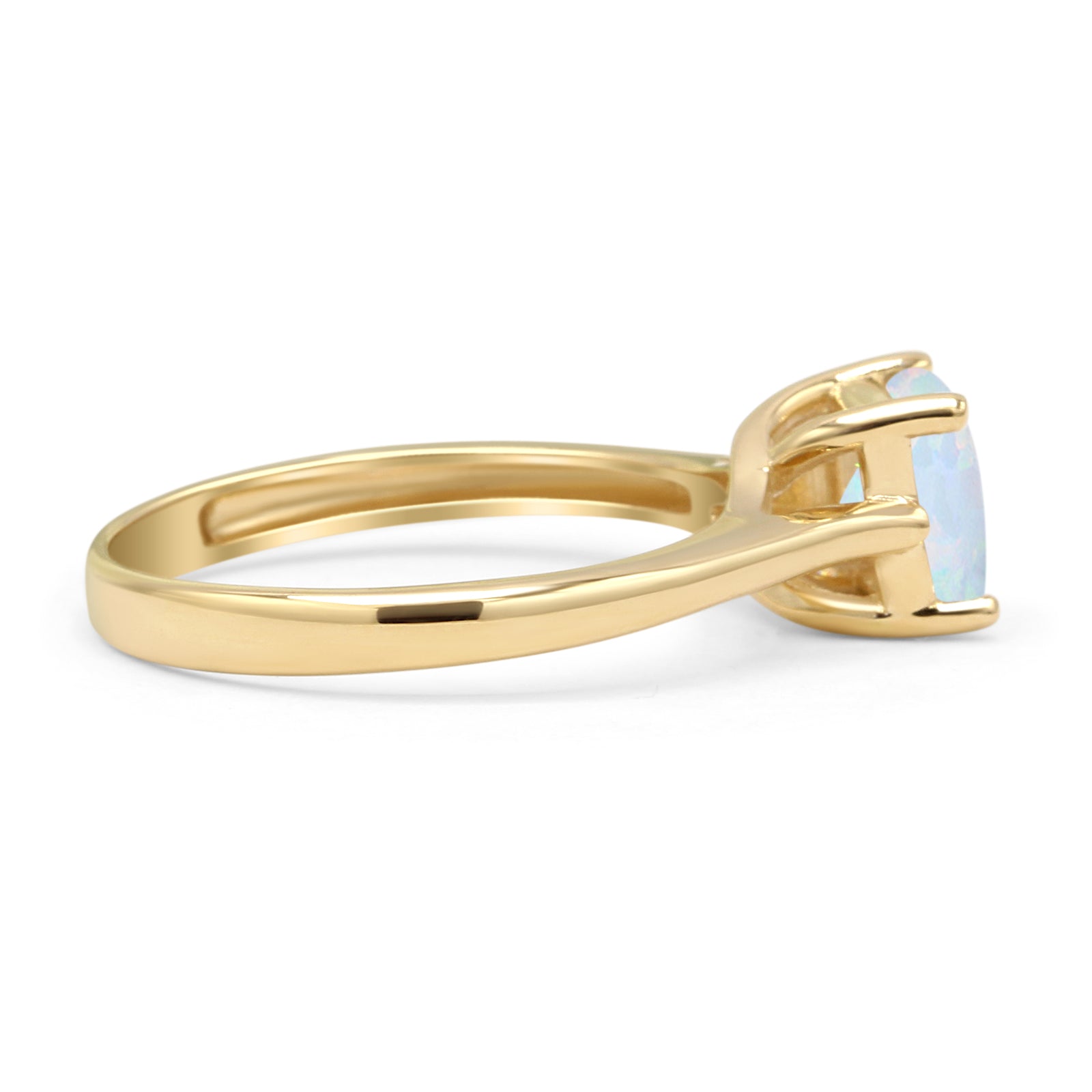14K Yellow Gold Princess Cut Lab-Created White Opal Solitaire Ring – Elegant Engagement & Wedding Jewelry for Women