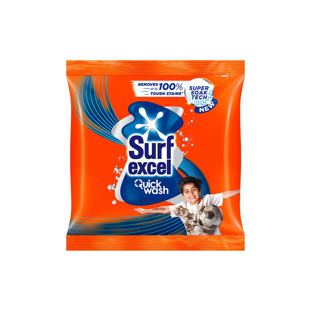 Surf Excel Quick Wash Detergent Powder with Lemon & Bleach - Powerful Stain Remover for Tough Stains (500g) - Ideal for Laundry, Clothes, and Household Cleaning