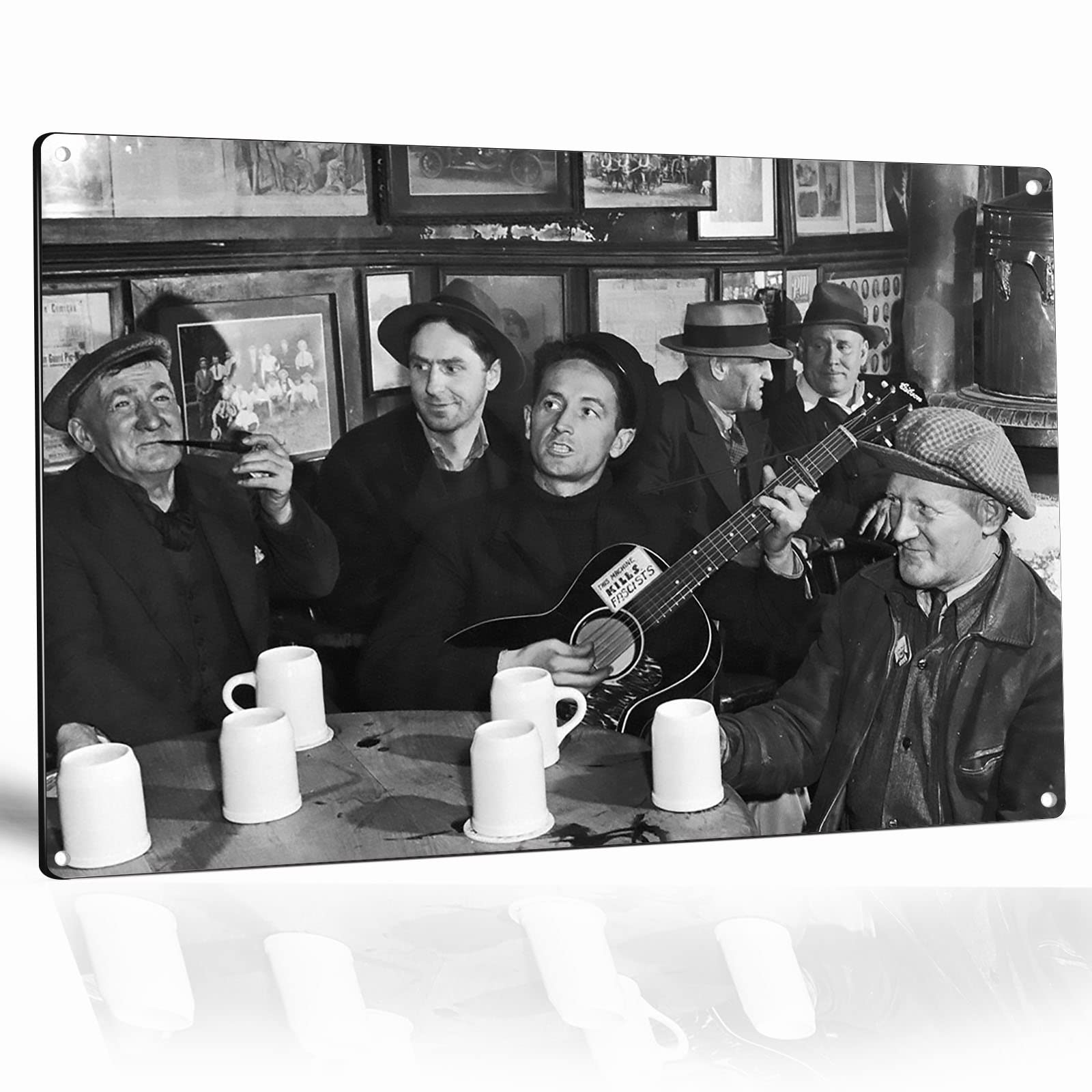 Vintage Tin Posters - Retro Metal Wall Art Decor for Kitchen, Guthrie Playing Guitar Photo Print 8x12 Inch - Perfect for Home, Office & Cafe Decor
