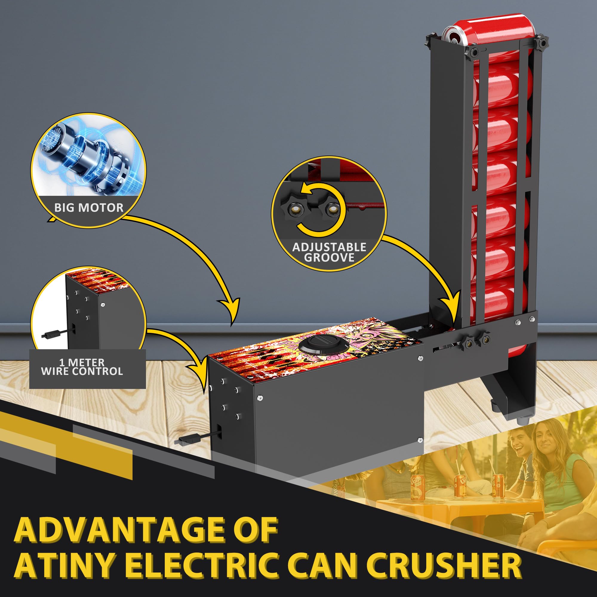 Electric Aluminum Can Crusher with Hopper - Automatic Heavy Duty Countertop Can Smasher for Recycling Soda & Beer Cans (Black) - Perfect for Home Bars, Garages & Eco-Friendly Waste Management