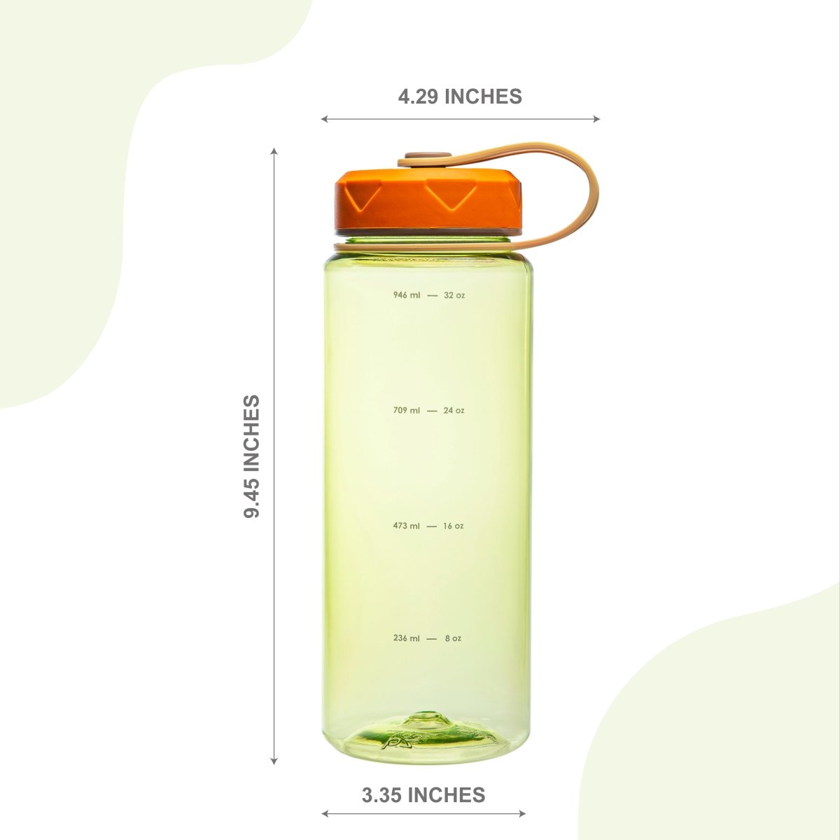36oz HydroPop Water Bottle with Strap & Measurement Markings - Leakproof, BPA-Free, Insulated Stainless Steel Water Bottle for Gym, Hiking & Outdoor Activities (Green)