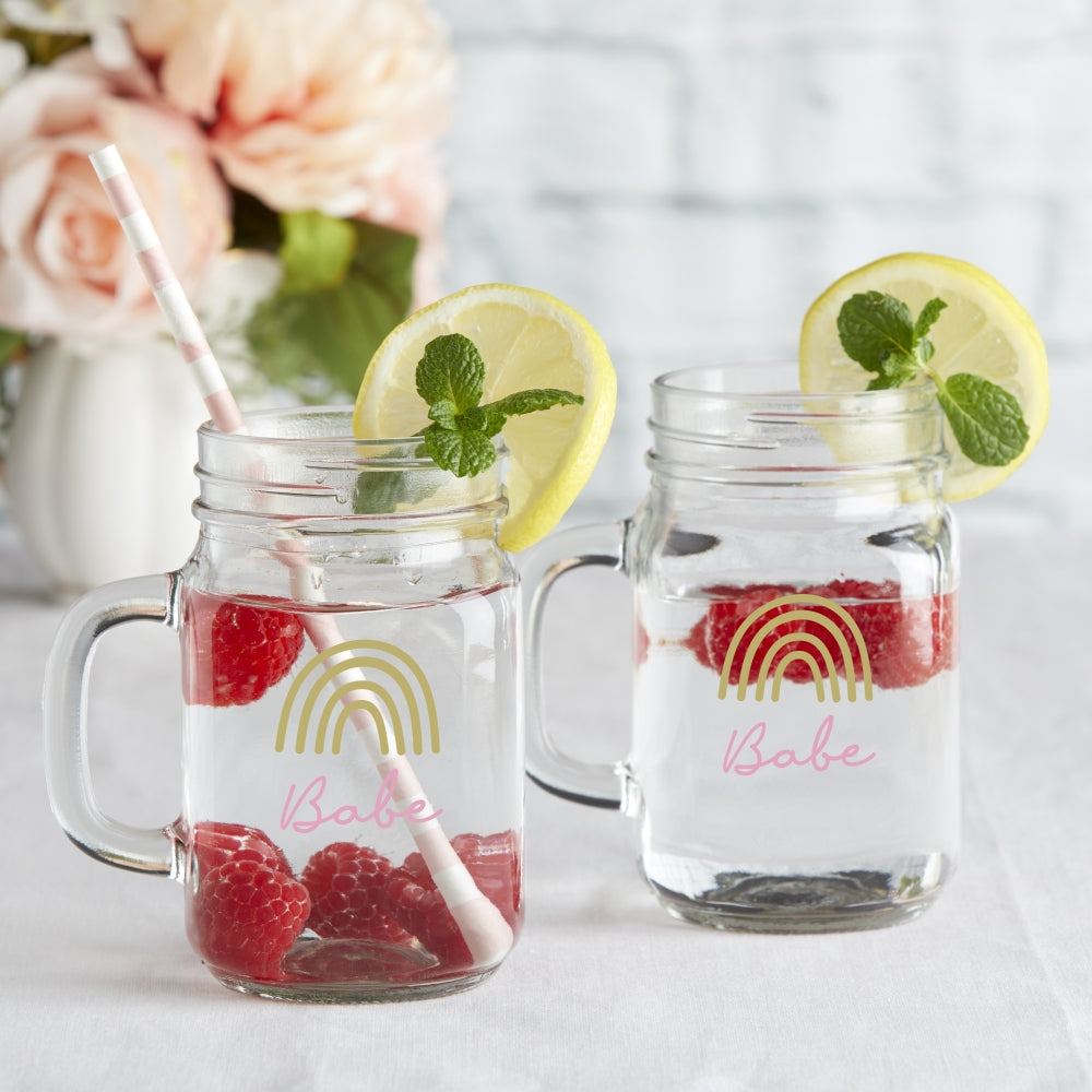 12 oz. Mason Jar Mug with Lid - Boho Rainbow Babe Coffee Cup Set of 6 - Perfect for Iced Coffee, Tea, Smoothies & Boho Home Decor