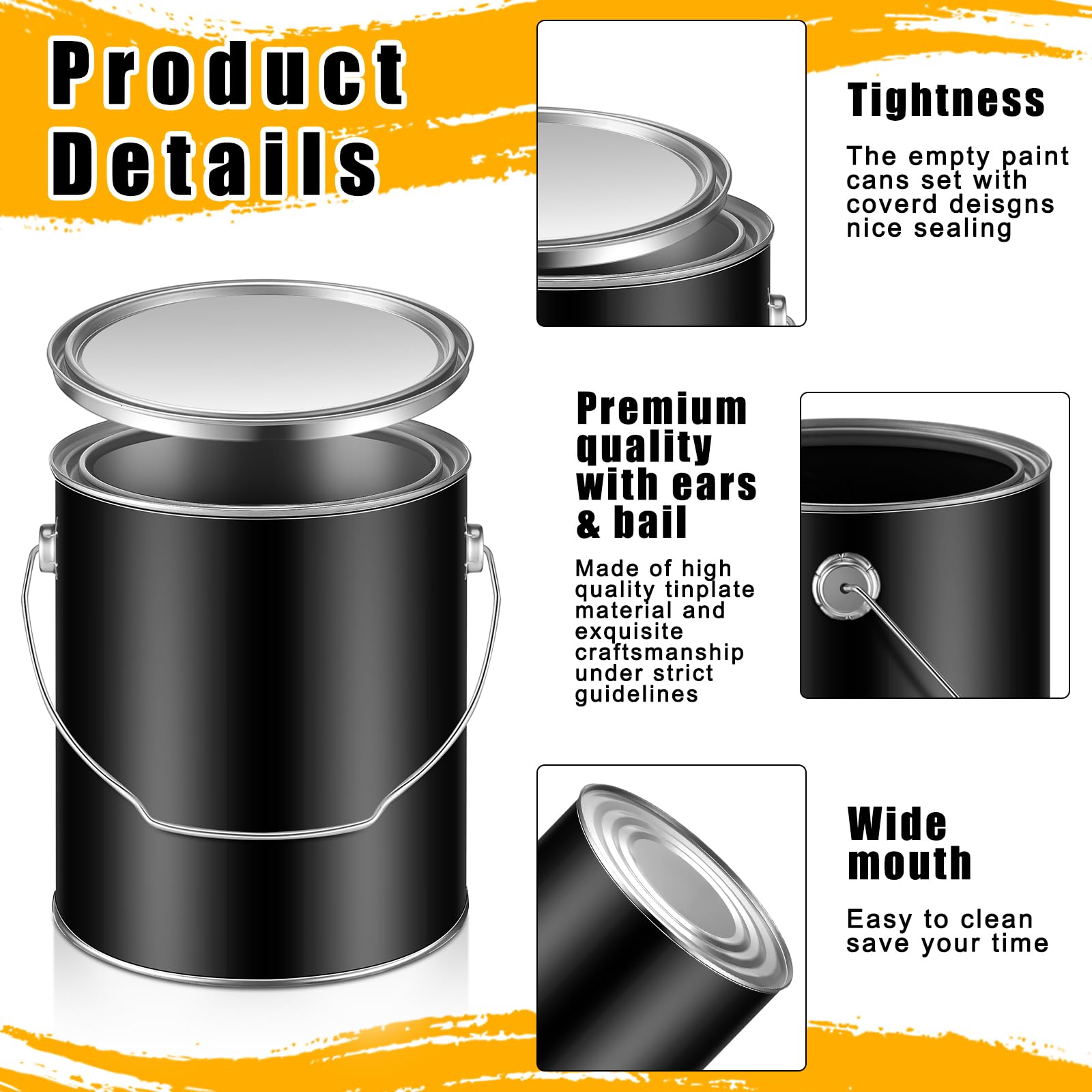 Uiifan 12 Pack 1 Gallon Empty Metal Paint Cans with Lids & Handles - Black Paint Buckets for Paint, Varnish, Craft Storage - Perfect for DIY Projects, Art Supplies & Home Improvement Use