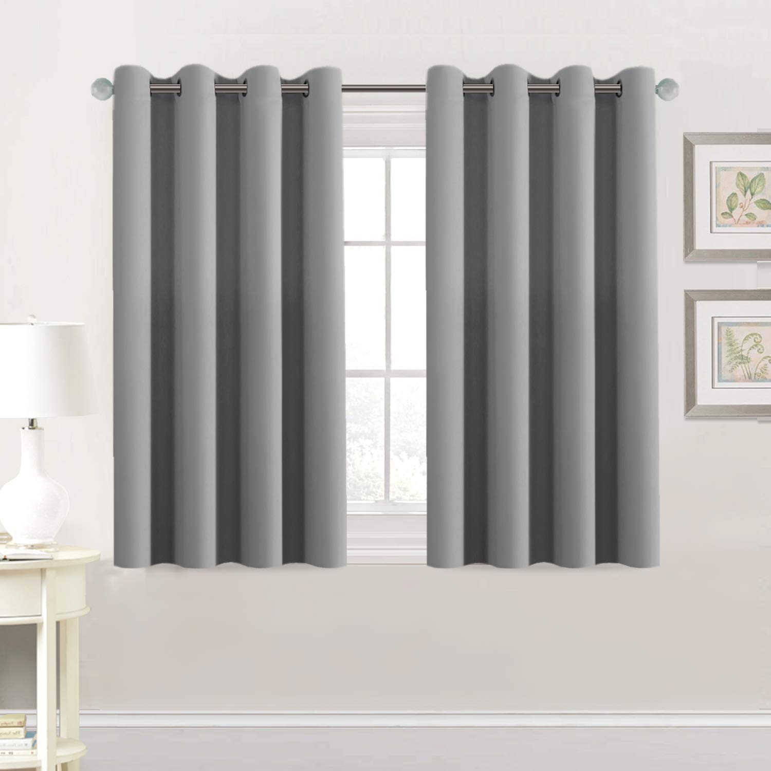 Blackout Thermal Insulated Curtains for Bedroom & Living Room - Energy Efficient Room Darkening Window Drapes with Grommet Top (2 Panels, Dove Gray, 52x45 Inch) - Perfect for Shift Workers, Home Theaters & Light Sleepers