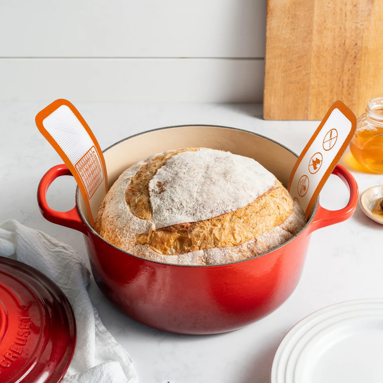 2 Pack Non-Stick Silicone Bread Sling & Dutch Oven Baking Mat with Extra Long Handles - Reusable, Durable & Heat Resistant for Homemade Bread, Pizza & Pastries - Perfect for Artisan Baking & Kitchen Essentials (Orange)