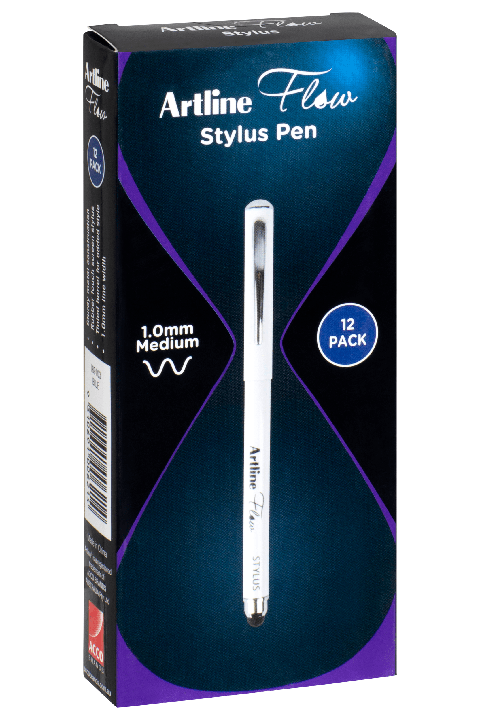 Artline Flow Metal Barrel Stylus Pen - Pack of 12 Blue Stylus Pens for Touch Screens - Perfect for iPad, iPhone, Android Tablets & Digital Art Drawing