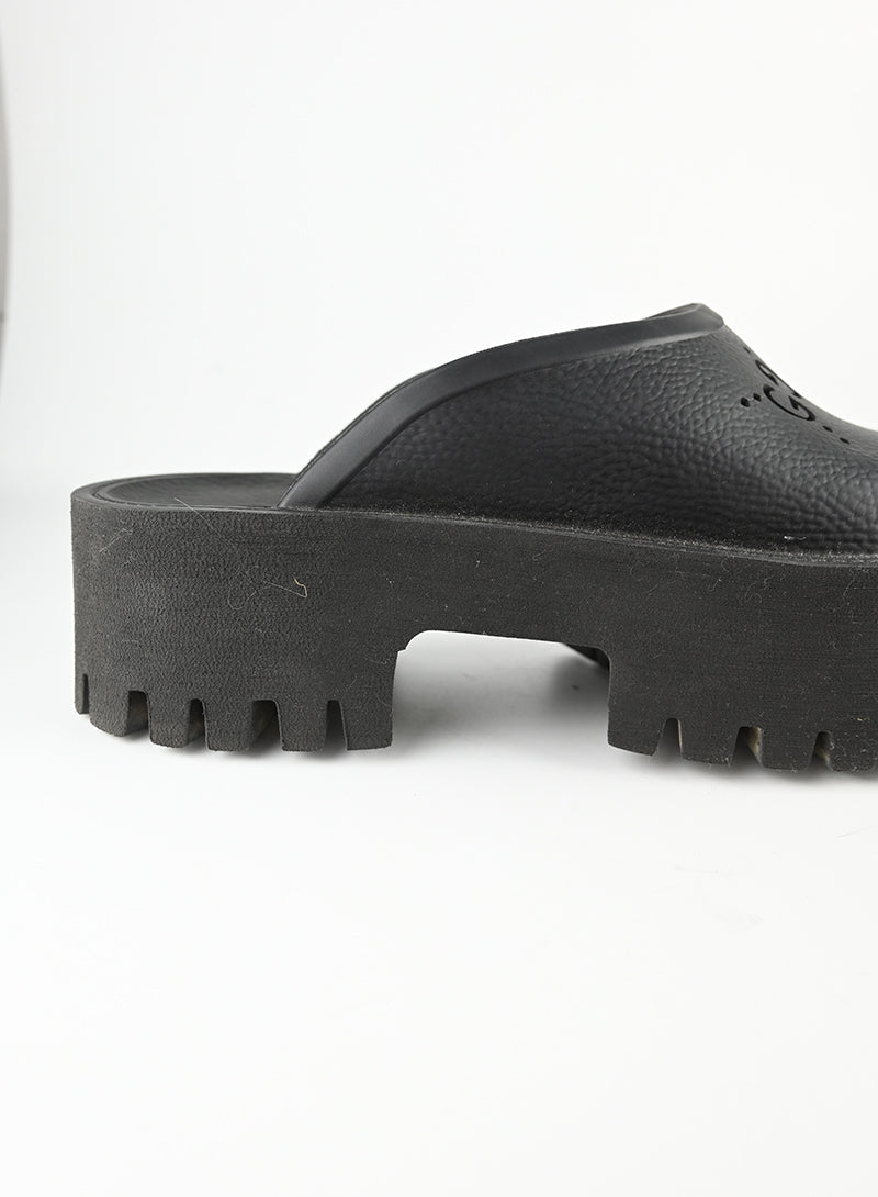 Gucci Black Rubber Mules Women's Size 38 - Comfortable Slip-On Shoes for Casual Wear & Everyday Outfits