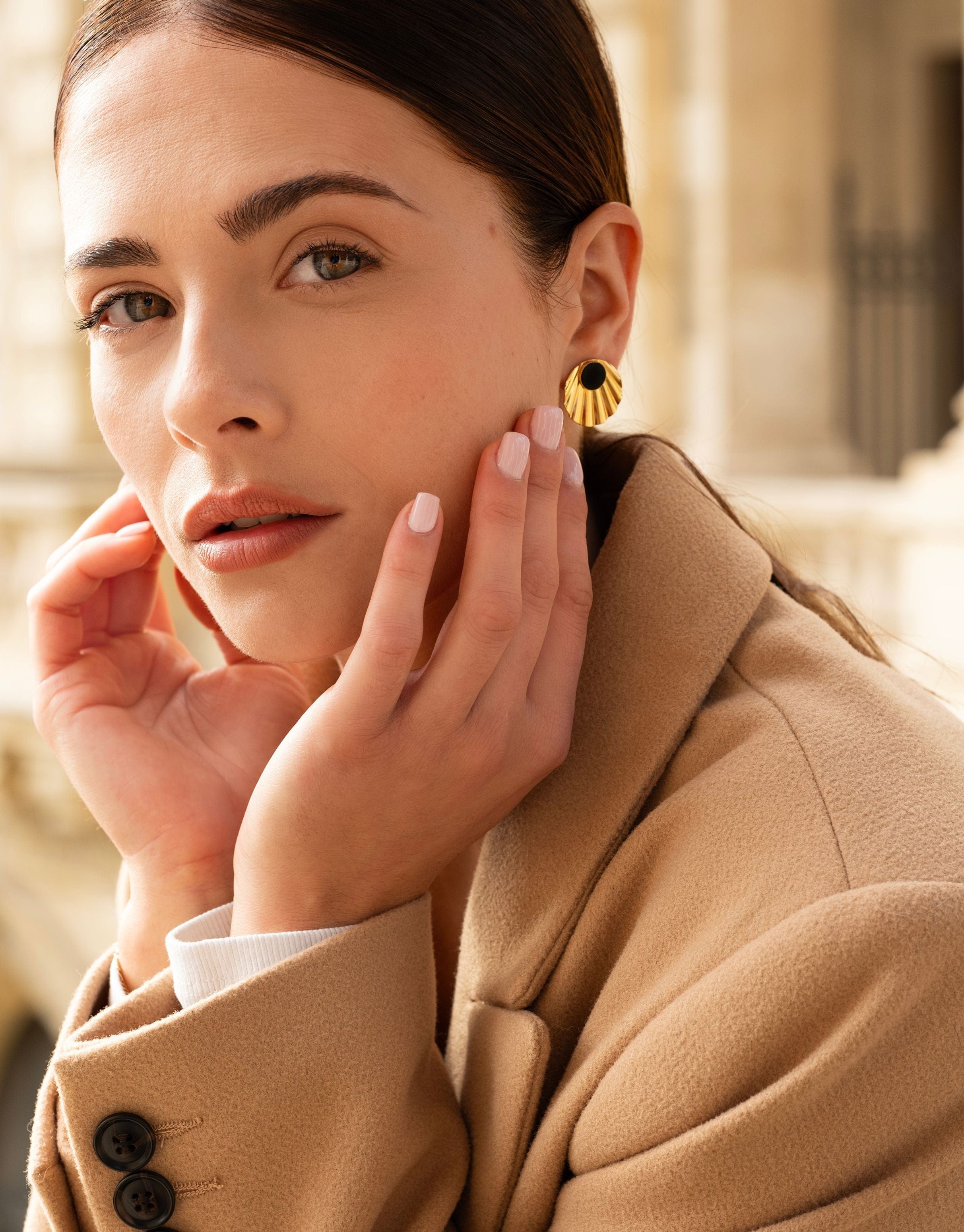 24K Gold Plated Black Stud Earrings for Women - Elegant & Hypoallergenic Jewelry Gift for Daily Wear, Parties & Special Occasions