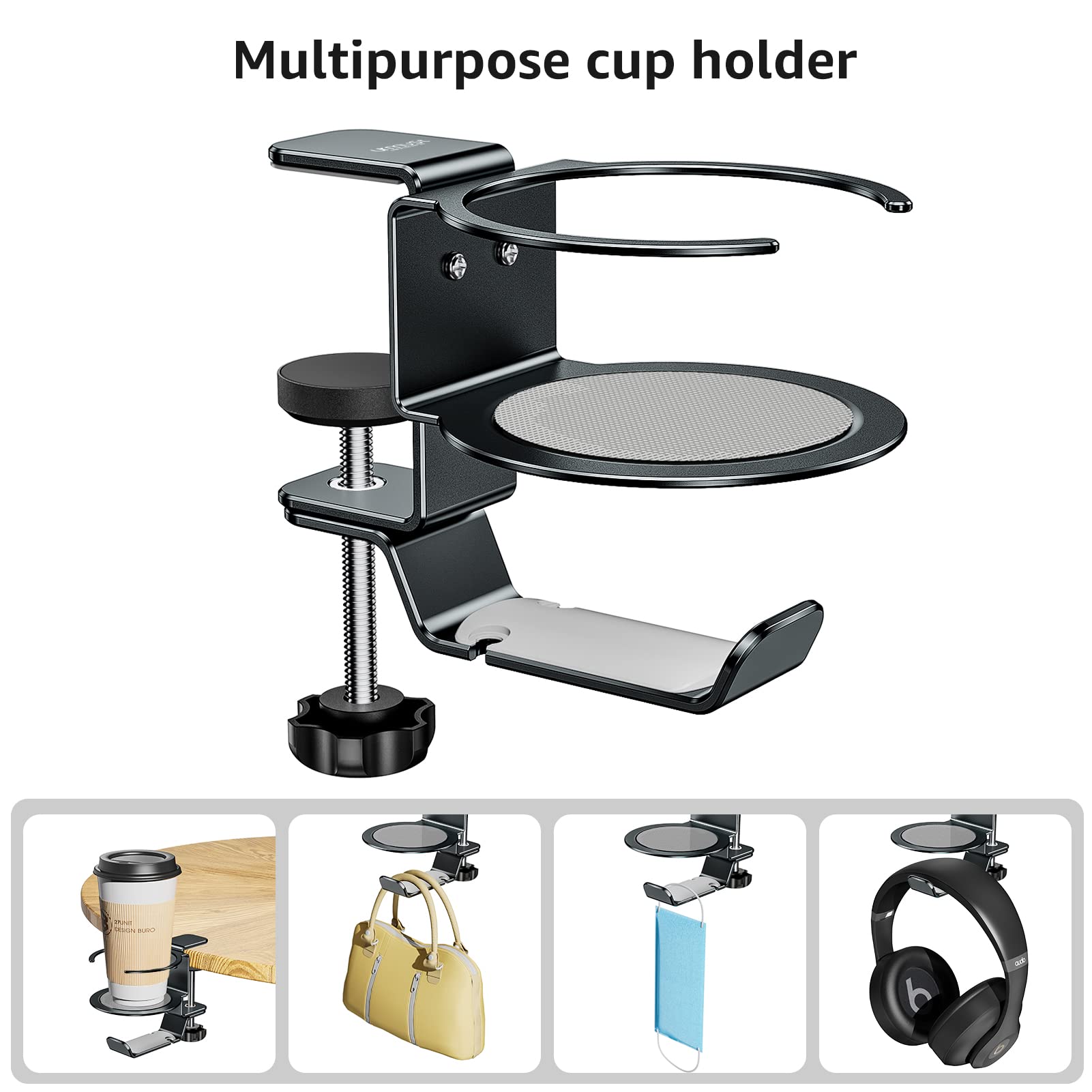 Urmust 3-in-1 Under Desk Organizer - Headphone Holder, Cup Holder & Controller Stand | Universal Clamp Mount for Gaming PC Accessories | Perfect for Office, Home & Gaming Setup (Gray)