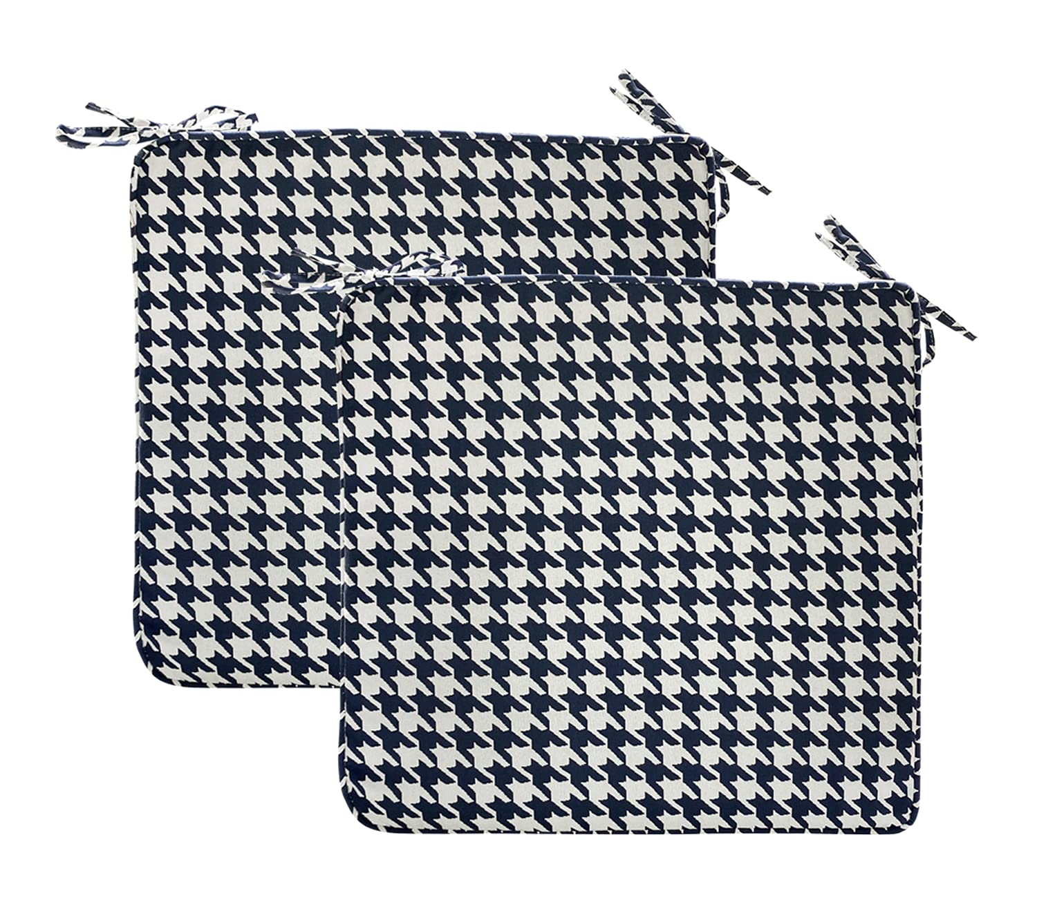 Premium Outdoor Chair Cushions Set of 2 - 18x18 Inch Navy Houndstooth Square Patio Seat Cushions with Ties - Waterproof & UV Resistant for Garden, Deck, Poolside Furniture - Perfect for Patio, Porch, and Backyard Relaxation
