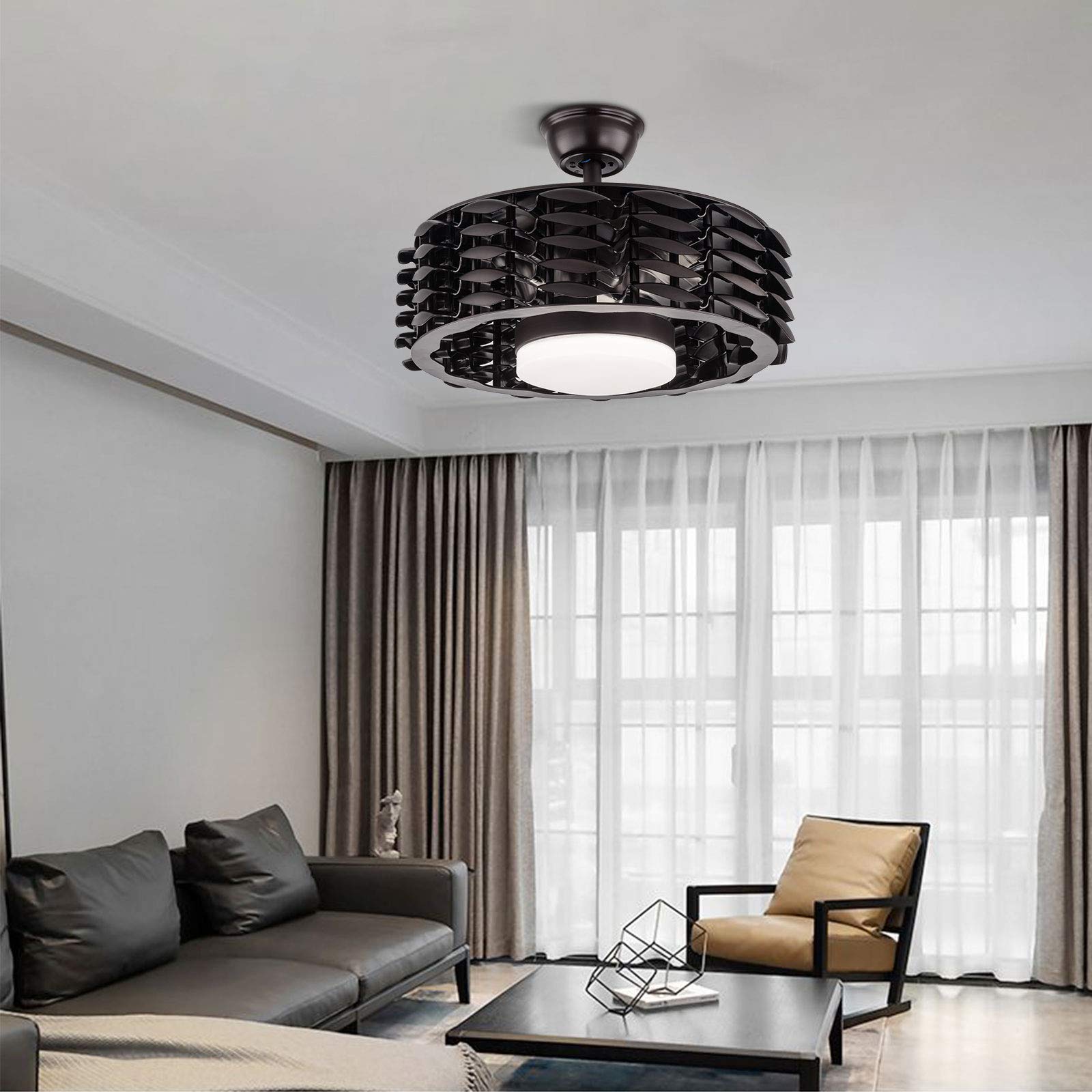 Bladeless Ceiling Fan with LED Light - Remote Control, 3 Color Changing & 3 Speed Settings - 22 Inch Modern Chandelier Style for Bedroom, Living Room, Kitchen (Coffee Black) - Perfect for Energy-Efficient Cooling and Ambient Lighting