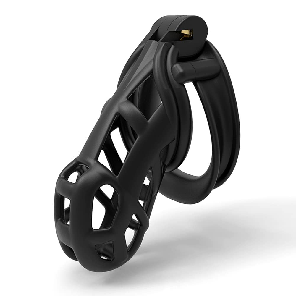 Male Chastity Device Cock Cage with 4 Adjustable Rings - Resin Chastity Lock for Penis Exercise & Tease Play - Perfect for BDSM, Couples Play & Male Enhancement (Black)