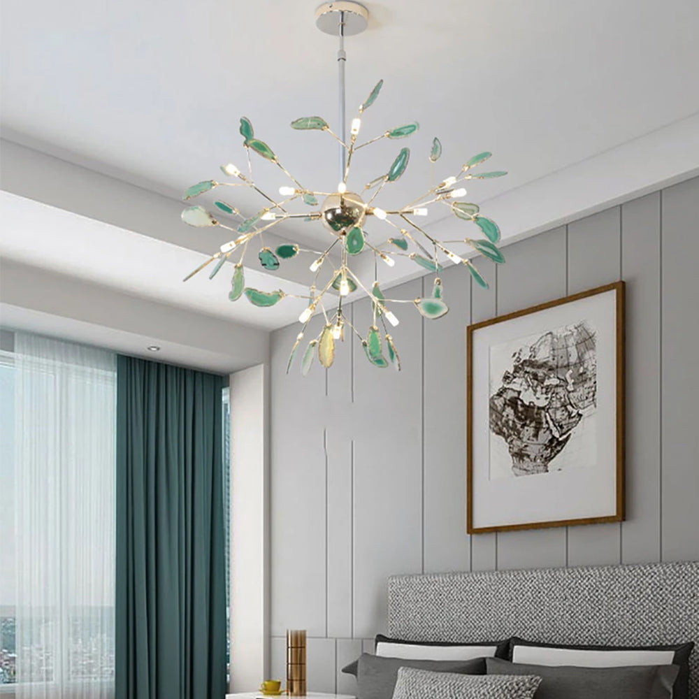 Agate Flake Chandelier - Elegant Natural Stone Crystal Ceiling Light Fixture for Dining Room, Living Room, Bedroom Decor | Modern Luxury Home Lighting