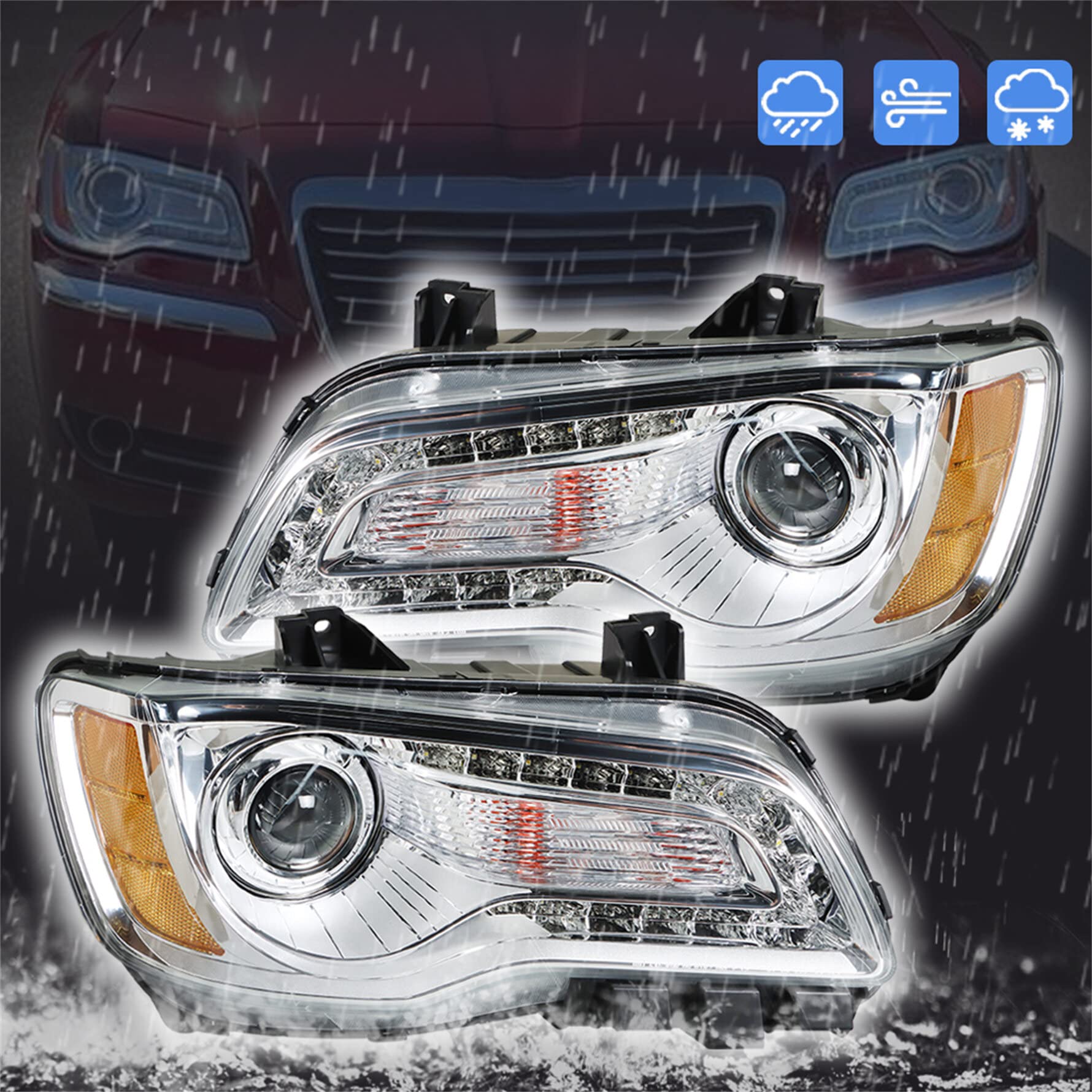 Munirater Halogen Headlight Assembly Projector Replacement for 2011-2014 Chrysler 300 - Left & Right Side Headlight Pair (Passenger & Driver Side) - Perfect for Night Driving & Vehicle Restoration Projects