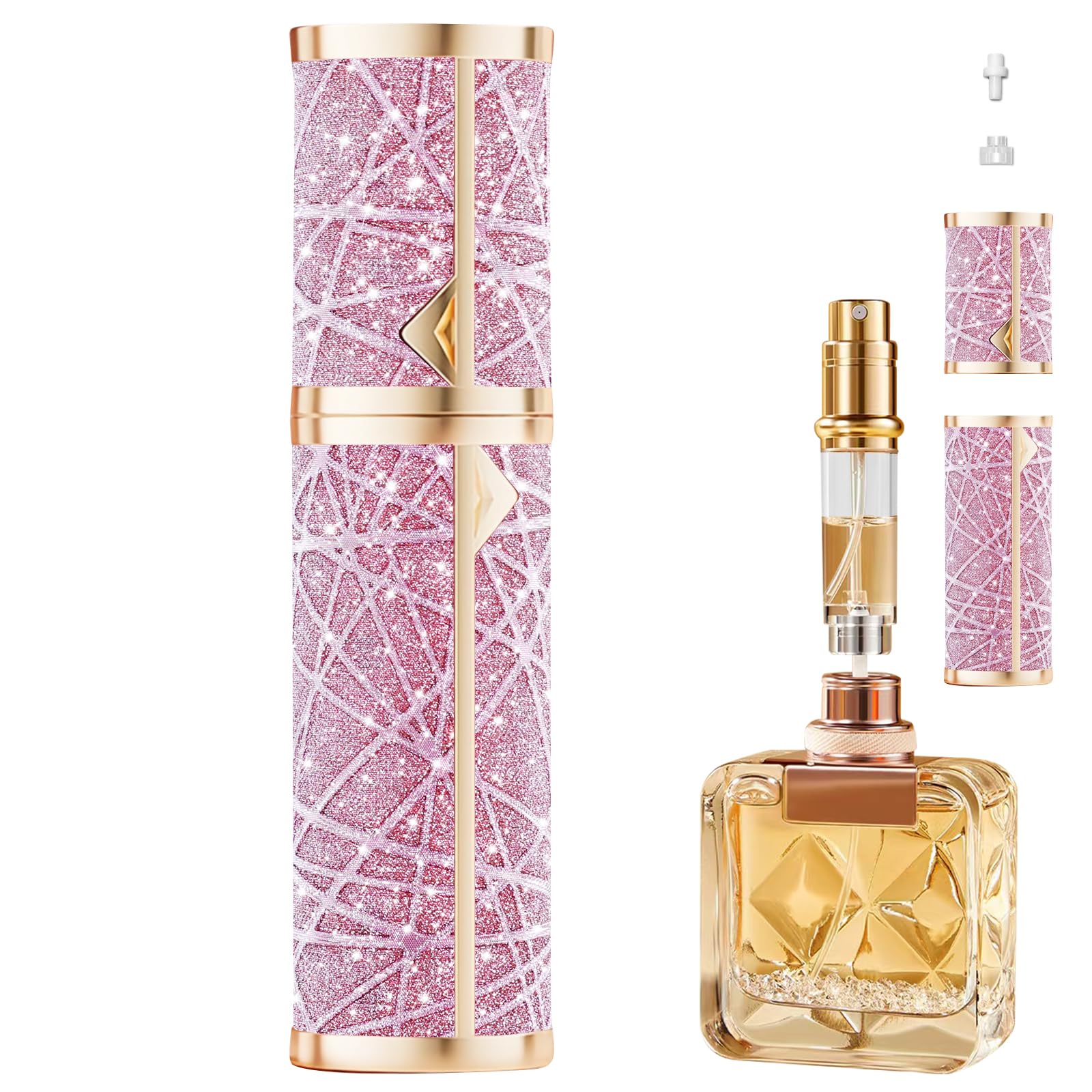 **5ml Travel Perfume Refillable Bottle - Portable Cologne Atomizer with Bottom Pump, Sparkling Purple Design for Women & Men | Perfect for Airplane Carry-On, Gym, Office & Gift Giving**