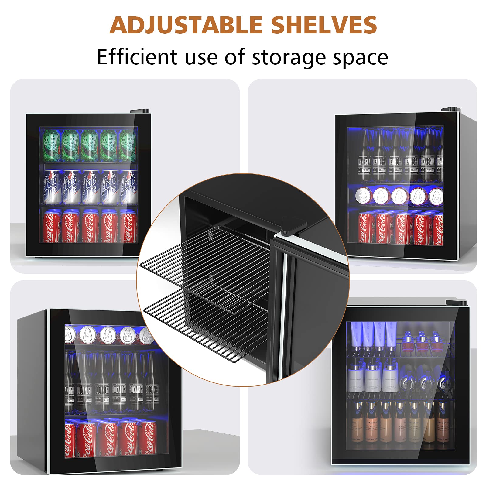 ARLIME 60 Can Mini Fridge with Glass Door - Compact Beverage Refrigerator & Drink Dispenser for Office, Home, Kitchen & Bar - 1.6 Cu.Ft Adjustable Shelves Small Refrigerator - Perfect for Chilling Drinks, Storing Snacks & Organizing Your Space
