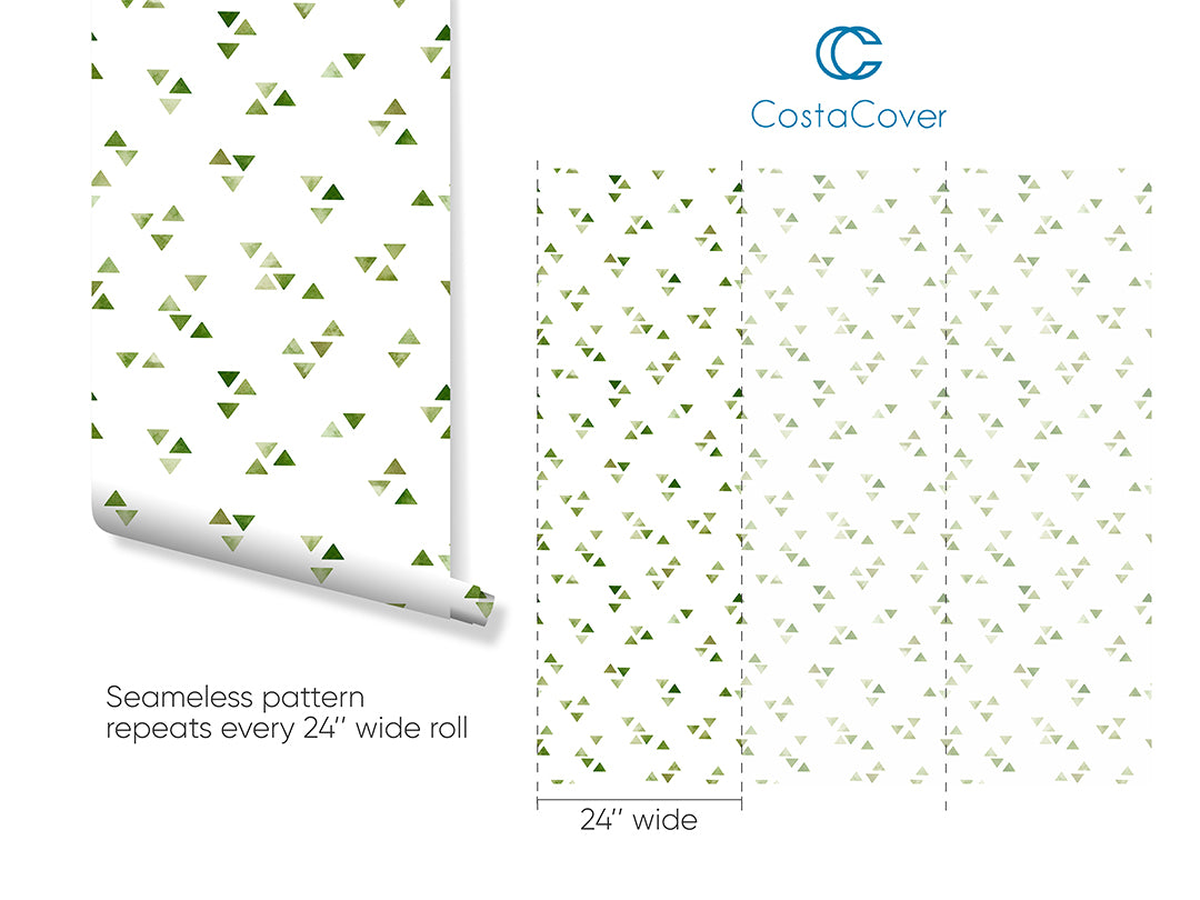 Minimalist Green Triangle Wallpaper CC263 - Modern Geometric Peel & Stick Wallpaper for Bedroom, Living Room & Office Decor